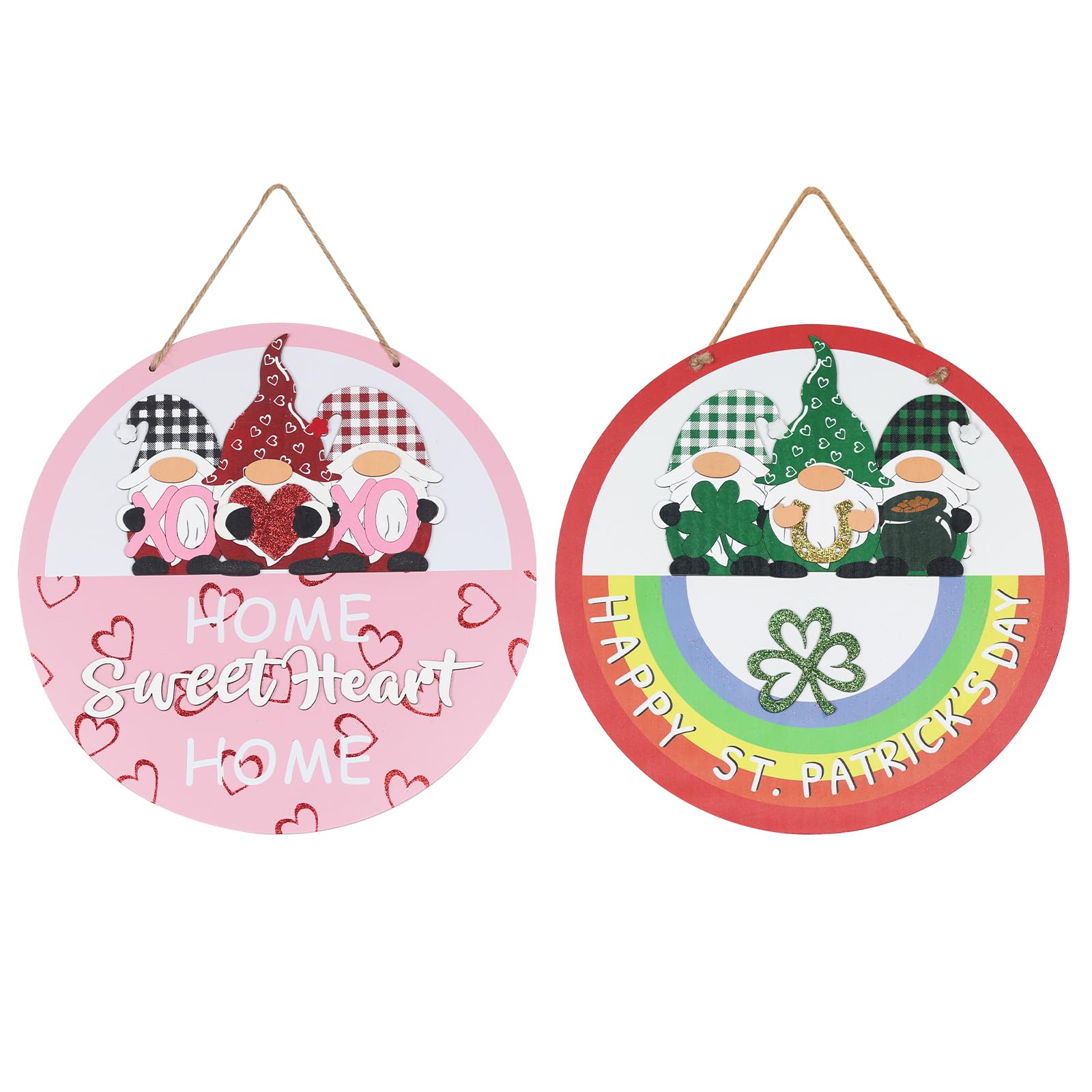 Valentine's Day & St. Patrick's Day Wooden Hanging Decor - Red Green Gnome Pattern Home Wall Door Decorations for Holiday Party Indoor Outdoor Decoration
