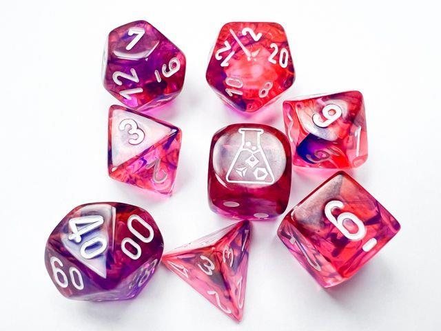 30057 CHX Lab Dice Poly Nebula Black Light Special/White - Glow in the Dark Dice Set for Tabletop RPG Games, D&D, Board Games & Nighttime Gaming