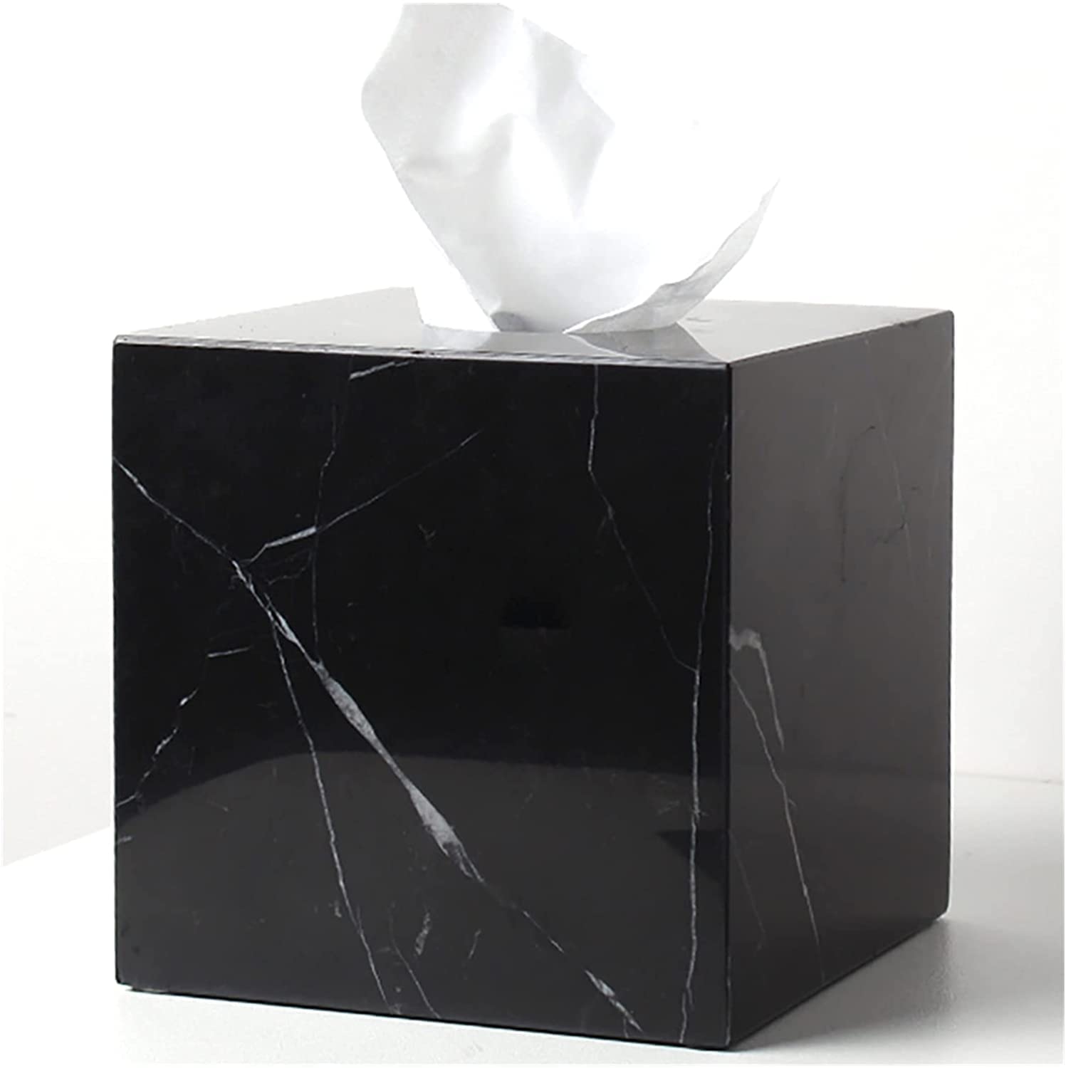 Natural Smooth Marble Tissue Box Holder - Multifunctional Square Cube Napkin Dispenser with Removable Bottom | Elegant Bathroom Vanity & Bedroom Dresser Organizer for Tissues, Paper Towels, and Napkins | Perfect for Home, Office, and Hotel Decor