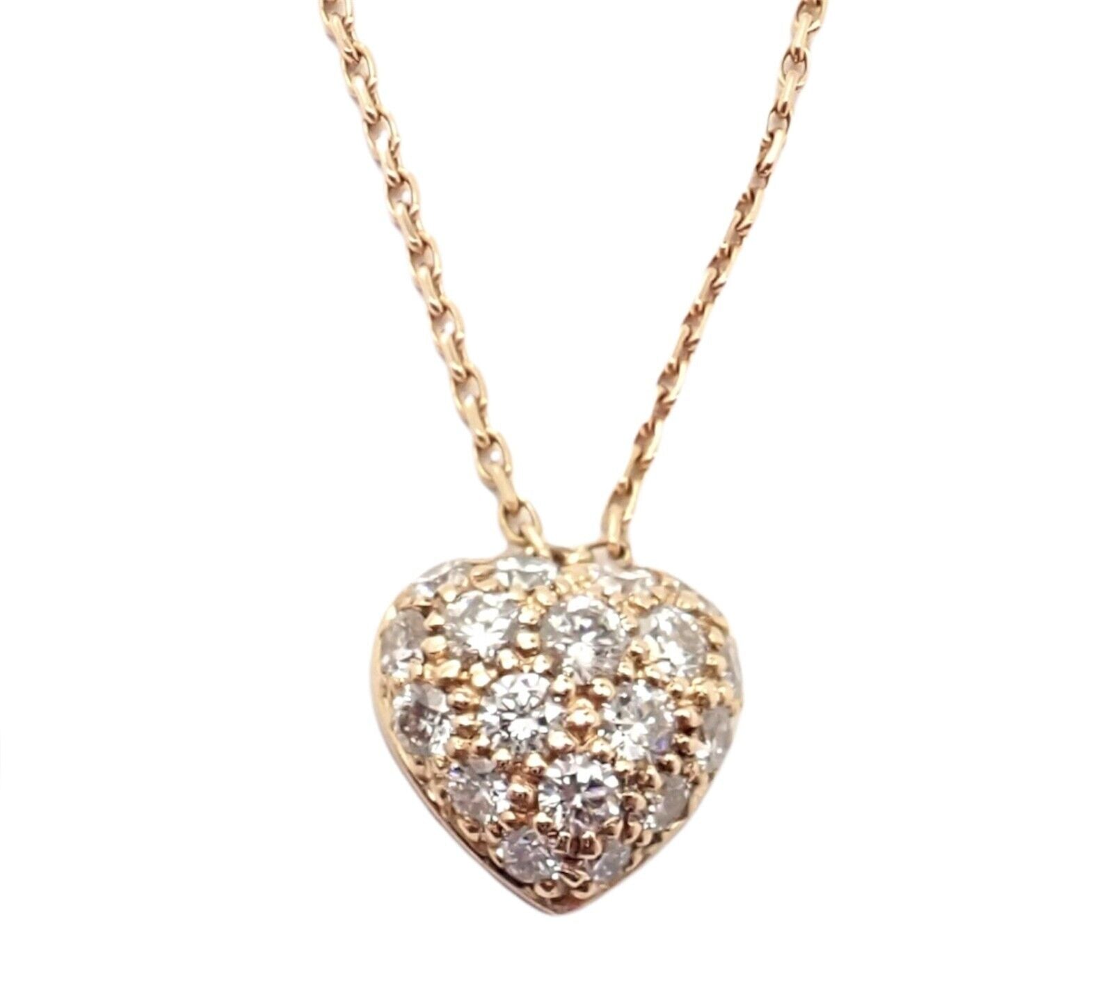 Authentic Cartier Small Heart 18k Rose Gold Pave Diamond Pendant Necklace for Women - Luxury Valentine's Day Gift & Anniversary Jewelry for Her