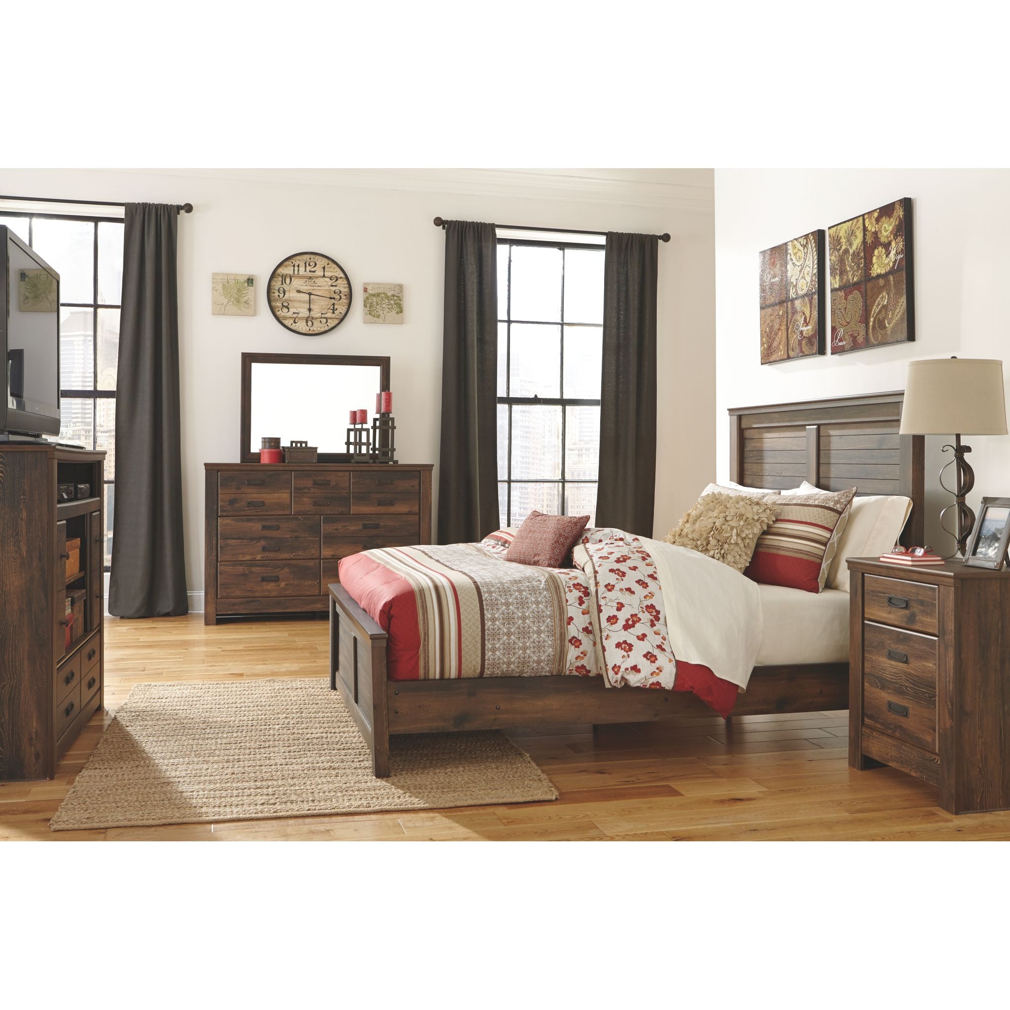Ashley Cinder Falls 3-Piece Panel Bed Set - Queen Size Wooden Bed Frame with Headboard & Footboard - Perfect for Modern Bedroom Decor & Master Suite Furniture