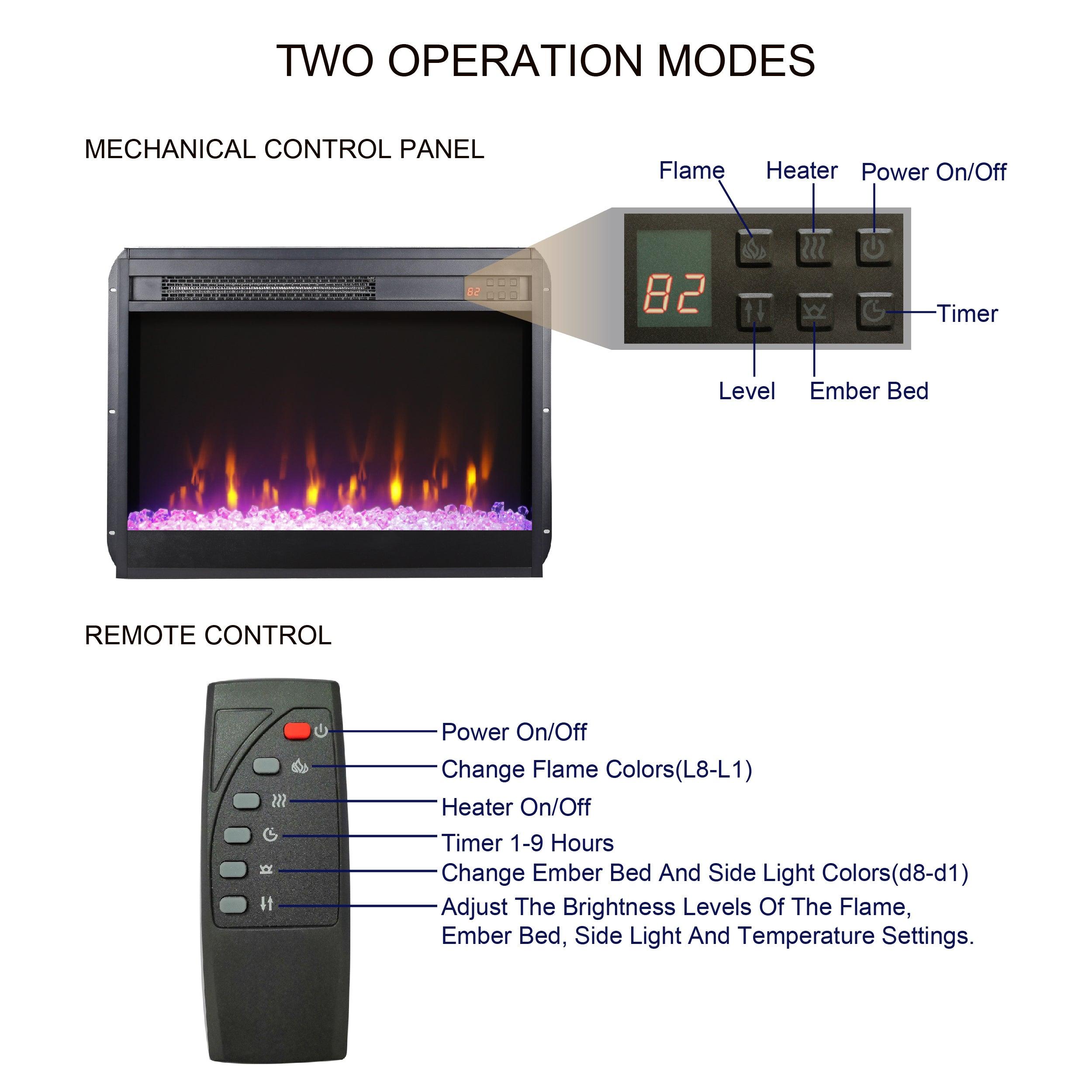 23 Inch Infrared Quartz Electric Fireplace Insert - Realistic Flame Effect, Remote Control - Perfect for Living Room, Bedroom & Office Heating