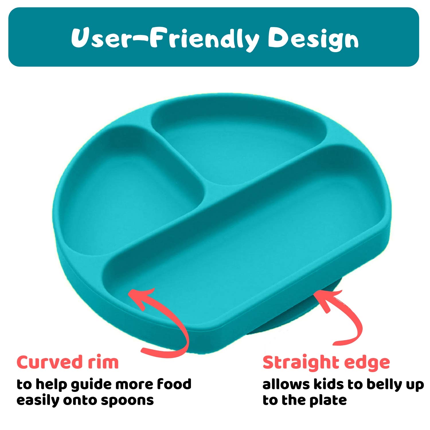 Non-Slip Silicone Suction Plate for Toddlers - BPA Free, 100% Food-Grade | Microwave, Dishwasher & Oven Safe Baby Feeding Plate with Divider | Perfect for High Chairs, Travel & Mess-Free Meals (Turquoise, 1-Pack)