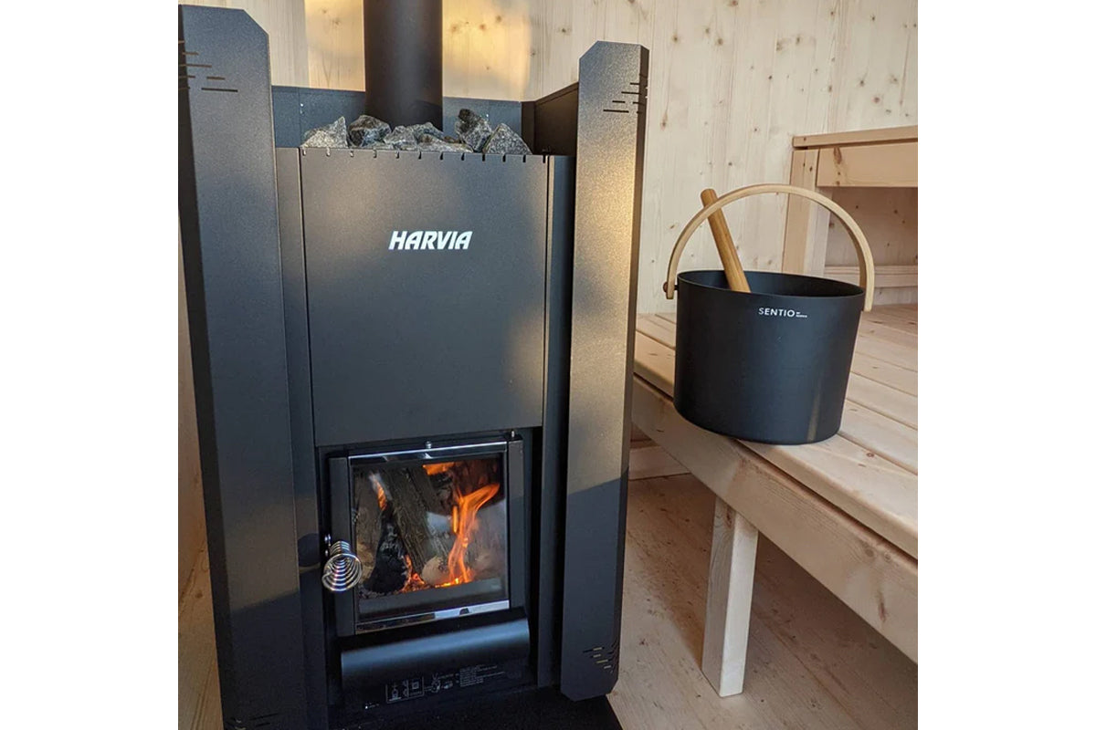 Harvia Linear 16 Wood Burning Stove Heater - Black Outdoor Sauna Stove for Home, Cabin & Backyard - Efficient Heating Solution for Cold Weather