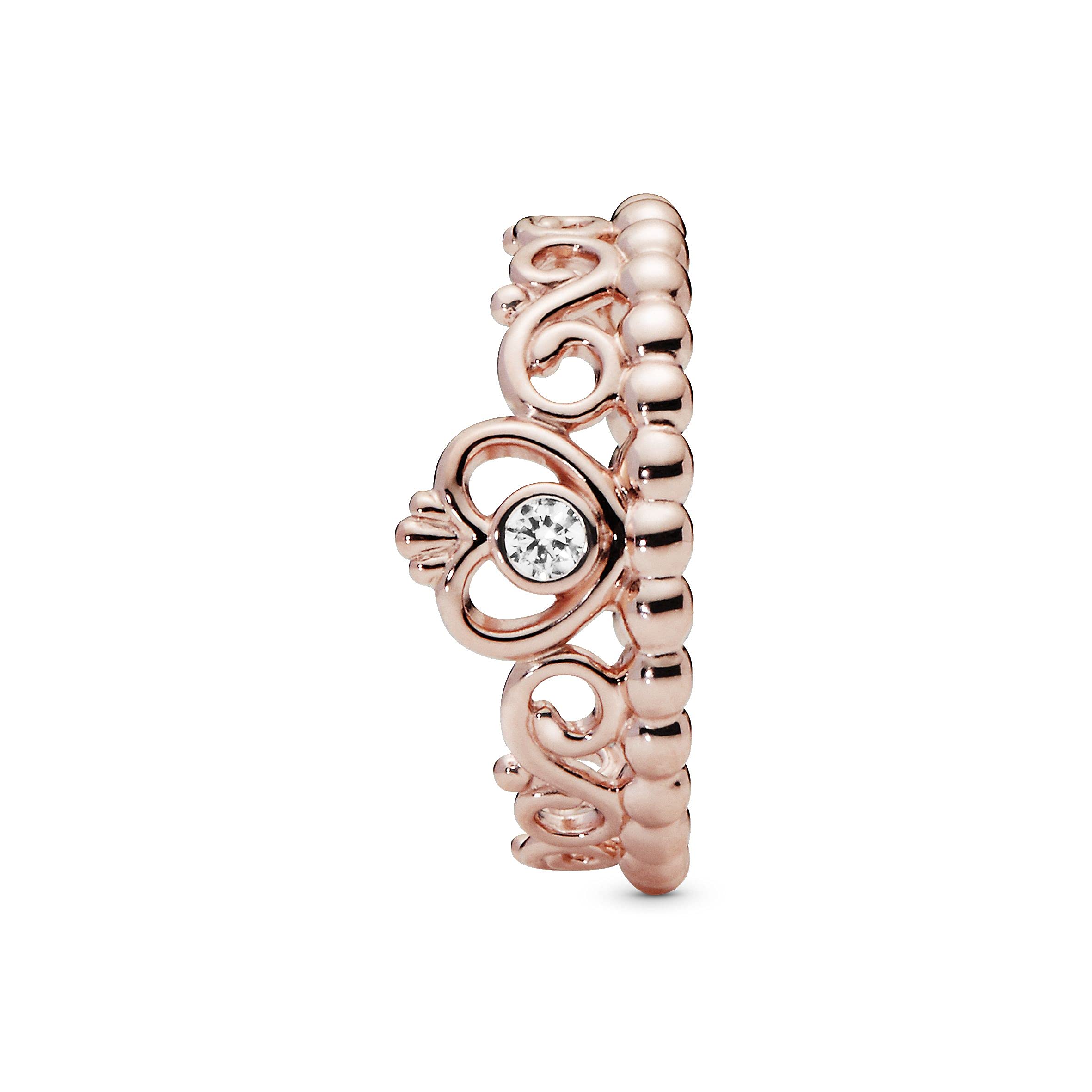 Pandora Princess Tiara Crown Ring for Women - 14k Rose Gold Plated Cubic Zirconia Ring - Size 5 - Elegant Gift for Her, Birthday, Anniversary, Valentine's Day - Perfect for Parties, Weddings, and Special Occasions