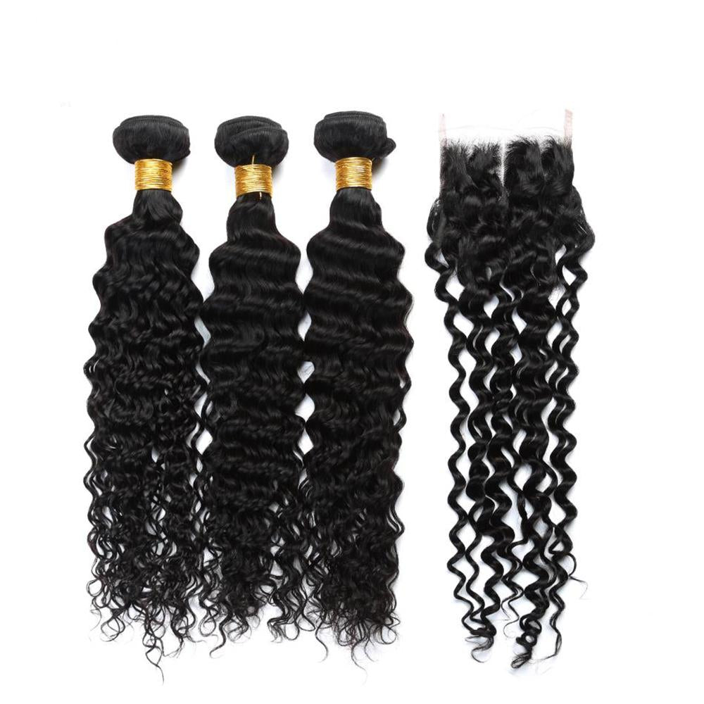 Premium Deep Curly Virgin Human Hair Bundle Deals with Closure - 100% Natural Black Hair Extensions for Stunning Curly Hairstyles | Perfect for Daily Wear, Parties & Special Occasions