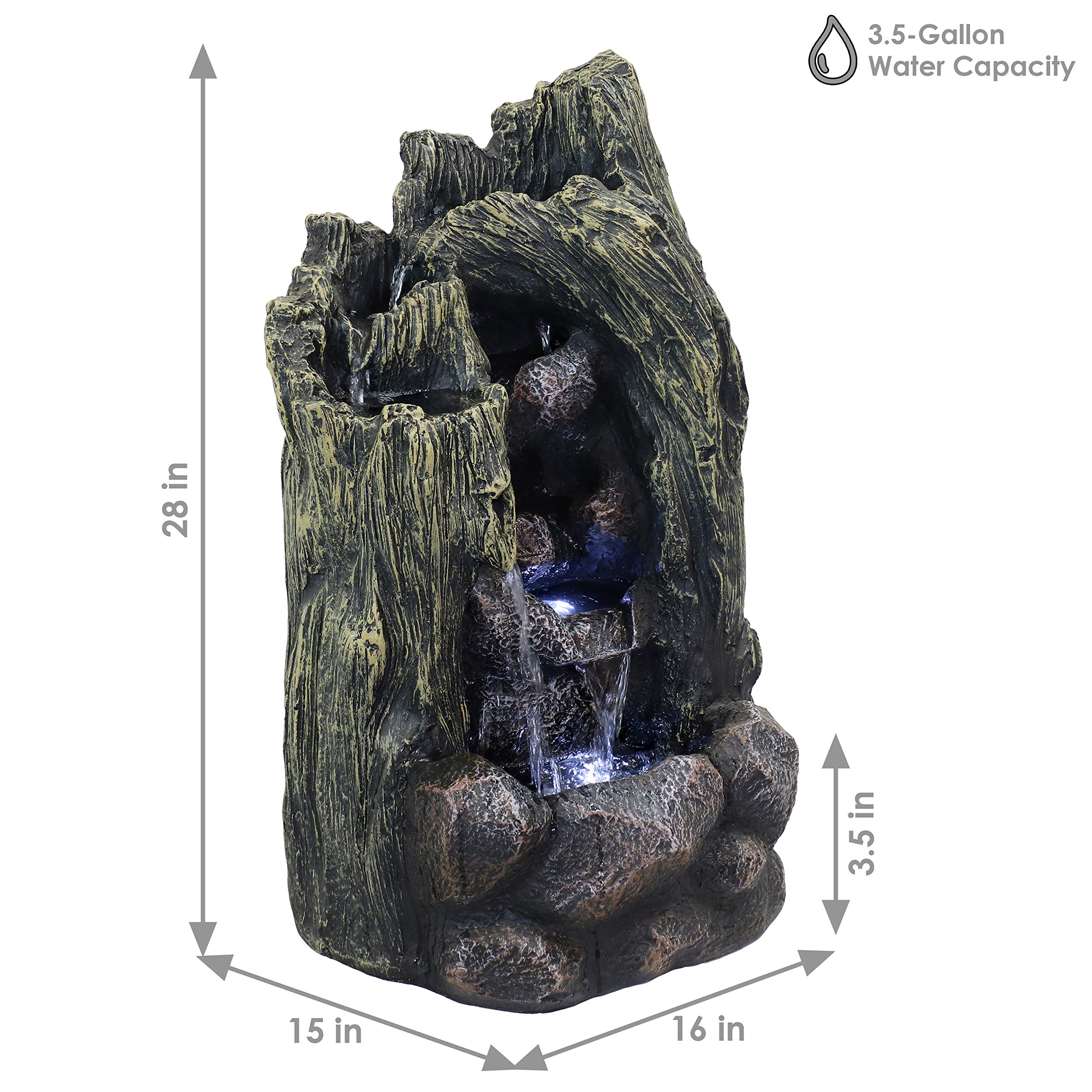 Sunnydaze 28-Inch Outdoor Rock Water Fountain with LED Light - Glass Fiber Reinforced Concrete - Garden Decor, Patio Water Feature, Zen Meditation Fountain for Backyard & Landscaping