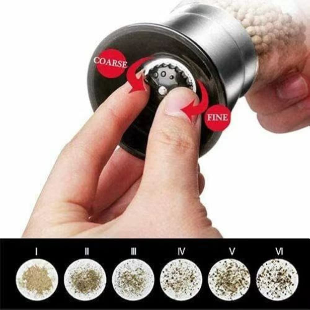 Premium 6OZ Stainless Steel Salt and Pepper Grinder Set - Adjustable Coarseness & Refillable Spice Mill with Sharp Ceramic Blades - Professional Chef Kitchen Tools with Free Wooden Spoon - Perfect for Cooking, Baking & Tabletop Seasoning