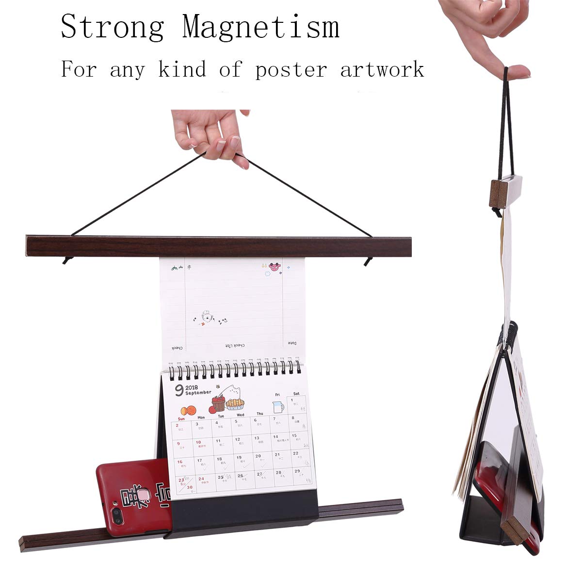 Magnetic Poster Hanger Kit - 30x20 30x40 30x24 Wooden Frame with Dowel Scroll for Wall Art, Canvas, Maps & Prints (Walnut, 30 Inch) - Perfect for Home Decor, Offices & Gallery Displays