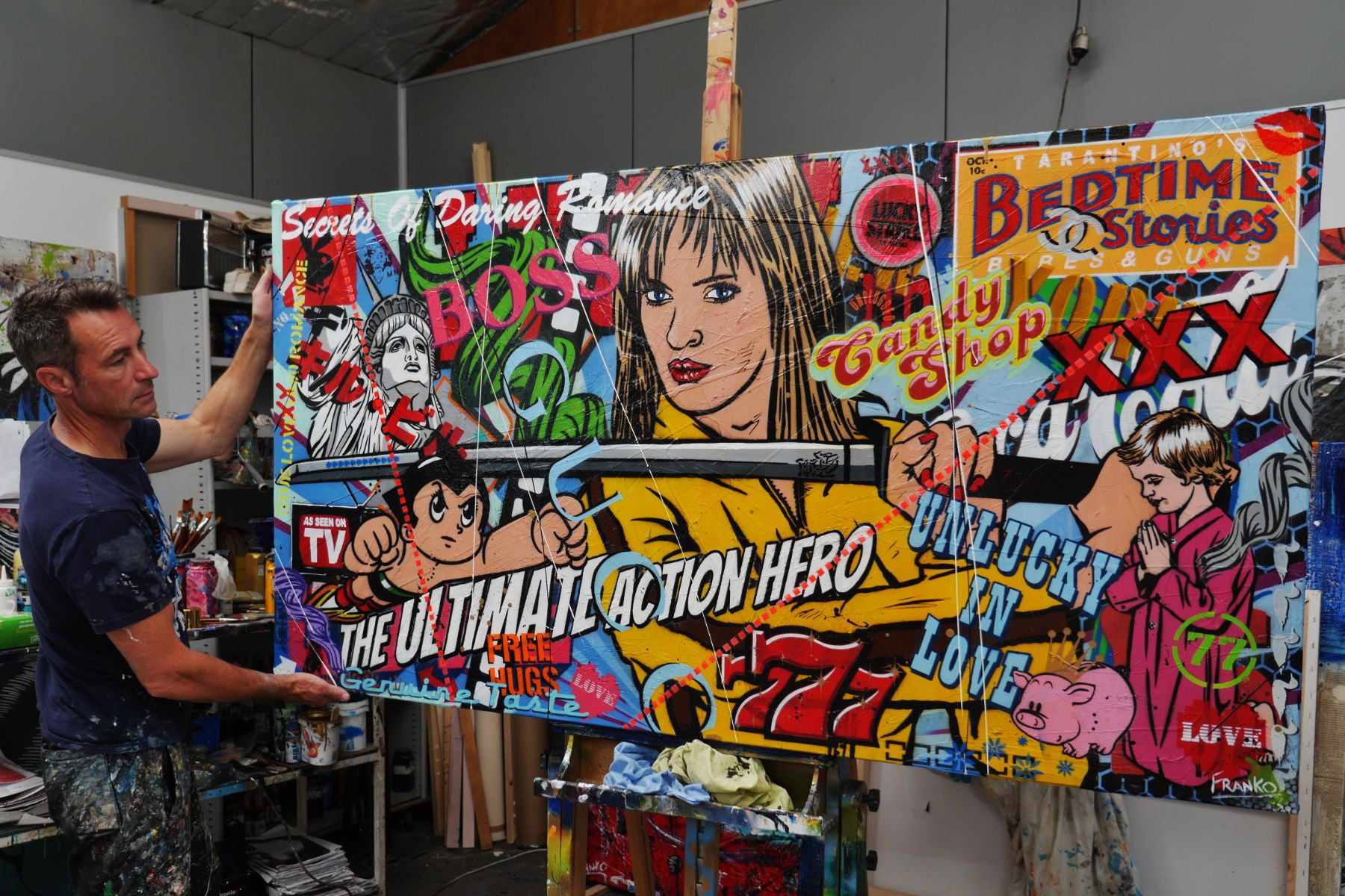 Kill Bill Volume 1 The Bride Textured Urban Pop Art Canvas Painting - 74.8x39.4 Inches - Perfect for Movie Themed Home Decor & Man Cave Wall Art