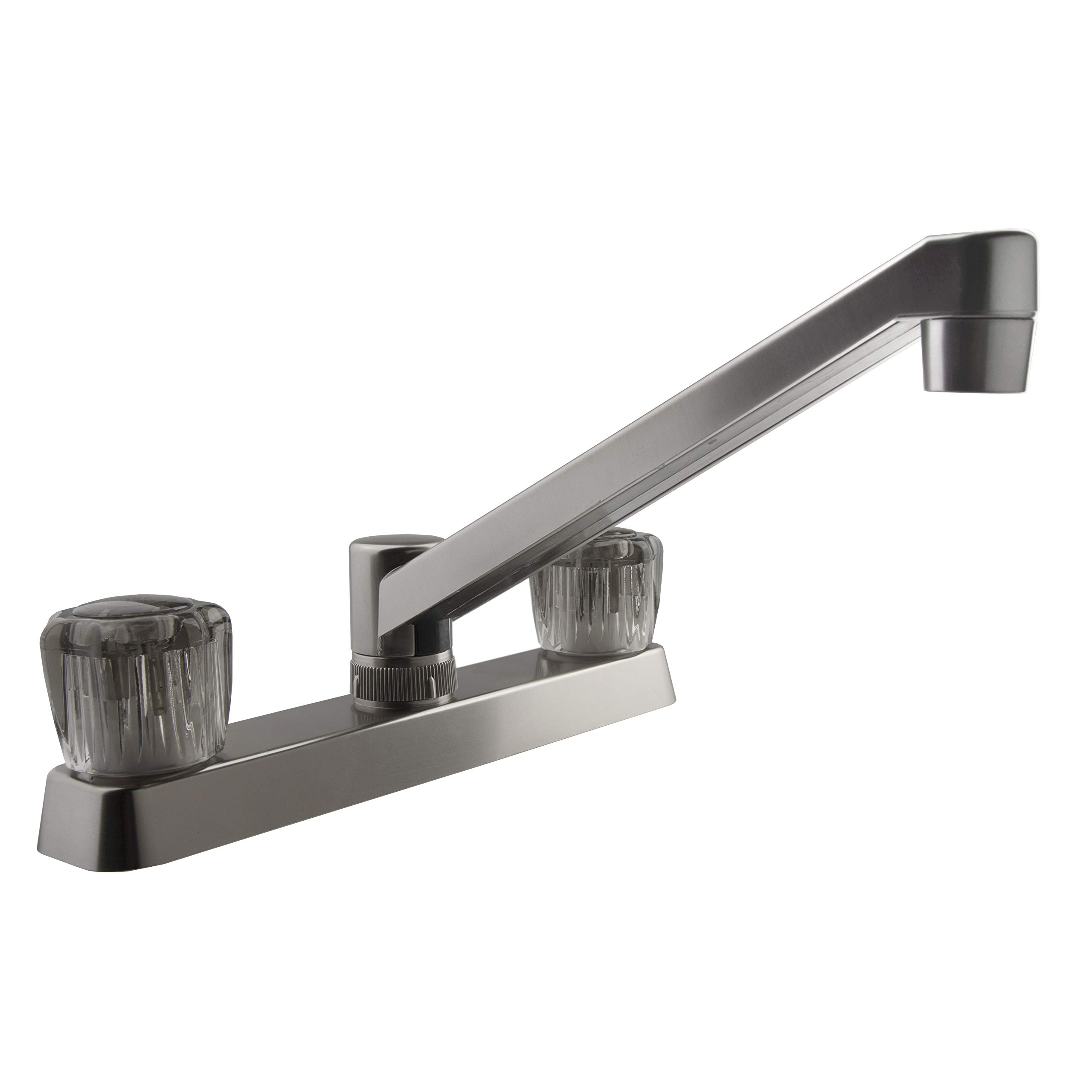 DF-PK600S-SN RV Kitchen Faucet with Smoked Acrylic Knobs in Brushed Satin Nickel - Durable RV & Camper Sink Faucet for Mobile Homes, Trailers, and Tiny Houses