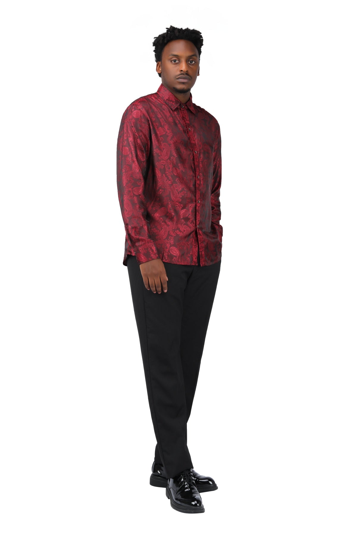 Slim Fit Embroidered Maroon Paisley Shirt for Men - Stylish Casual Button Down Shirt - Perfect for Office, Date Night & Special Occasions