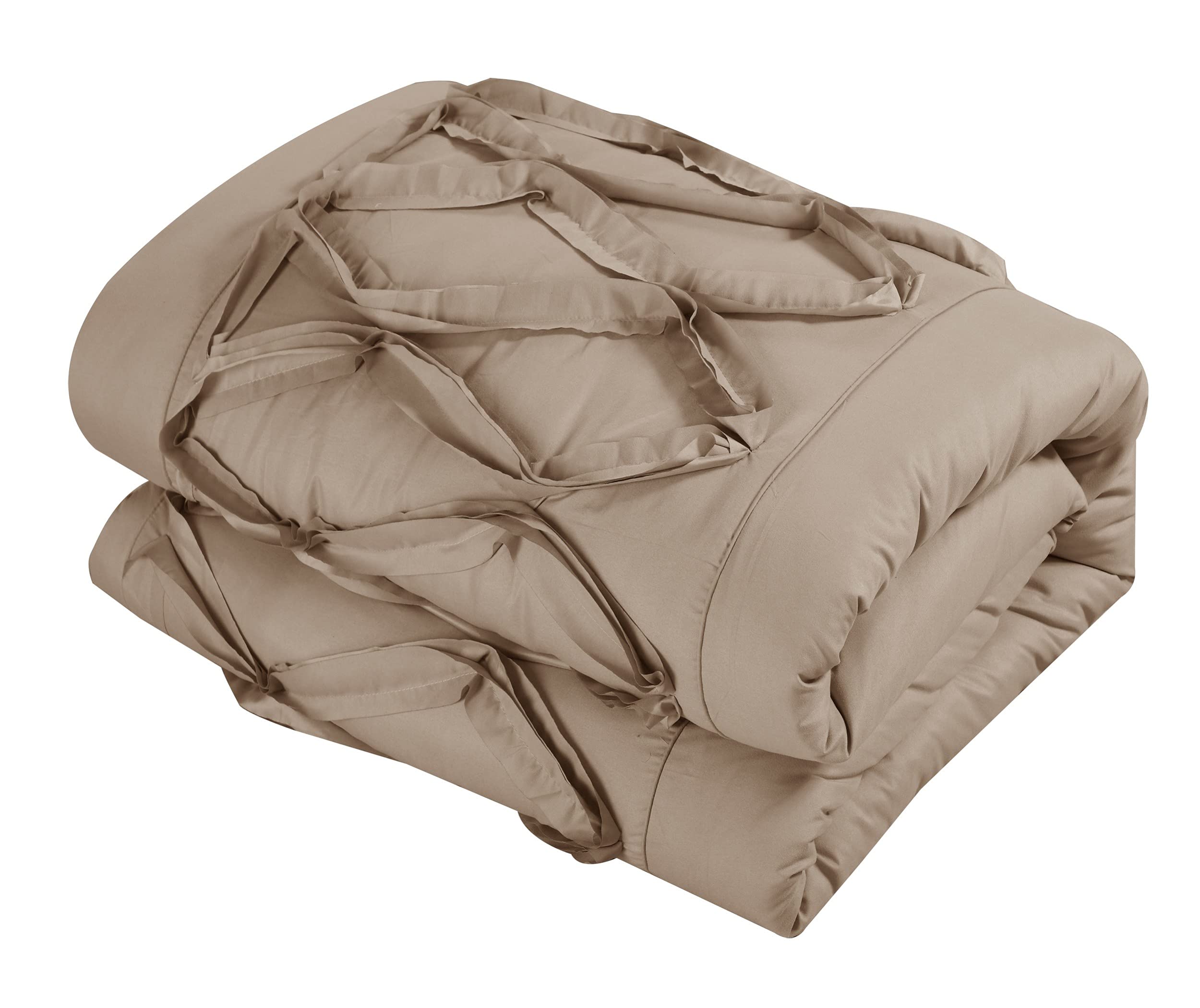Chic Home 8-Piece Ruth Ruffled Comforter Set King Size in Taupe - Luxury Bedding for Master Bedroom & Guest Room Decor
