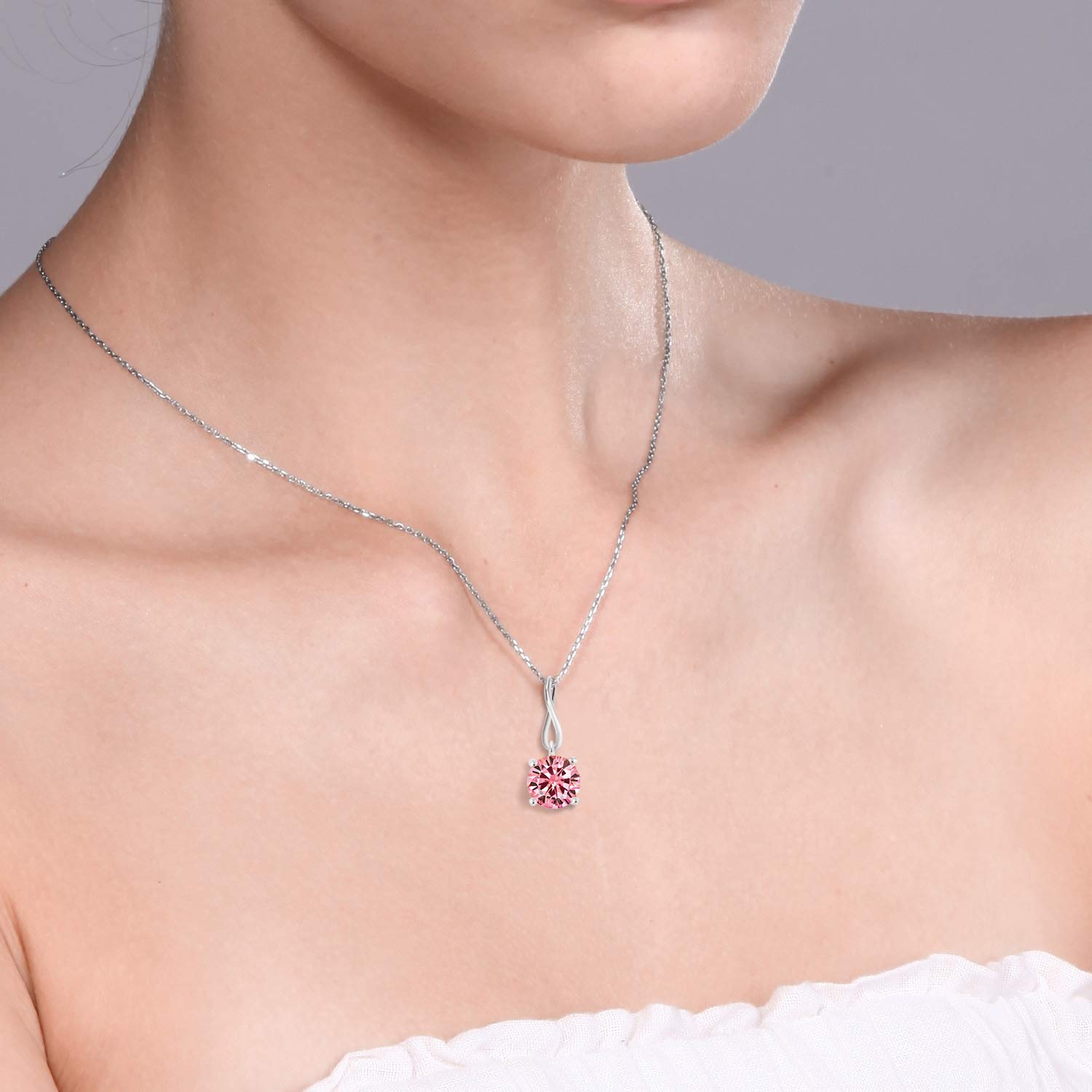 10K White Gold Round 6.5MM Birthstone Solitaire Pendant Necklace for Women - 18 Inch Chain | Gem Stone King | Perfect Gift for Birthday, Anniversary & Special Occasions