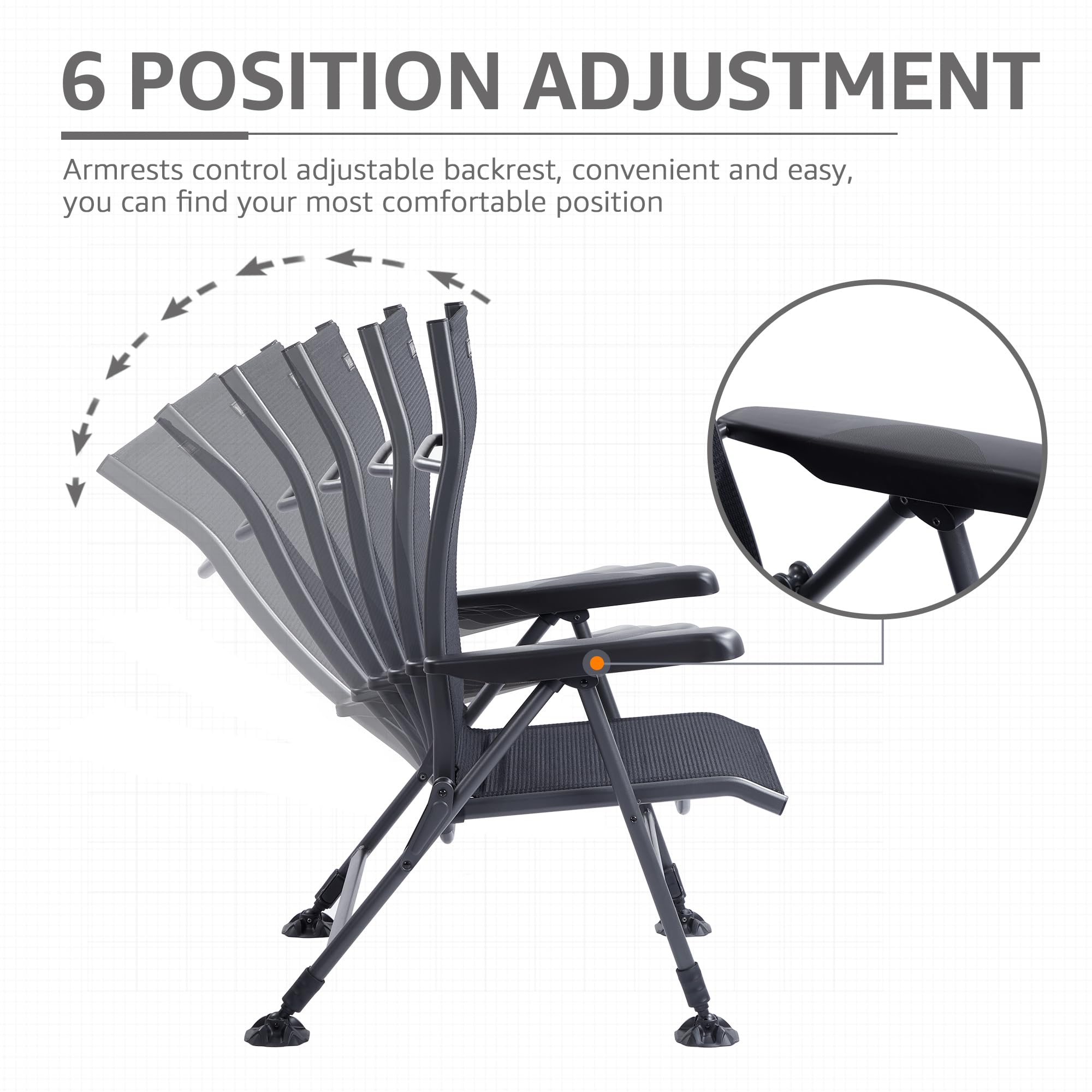 Premium Folding Camping Chair for Adults - Adjustable High Back Support with Breathable Mesh & Aluminum Frame - Perfect for Fishing, Camping, Lawn, Patio & Outdoor Relaxation - Lightweight Portable Design for Easy Transport & Storage