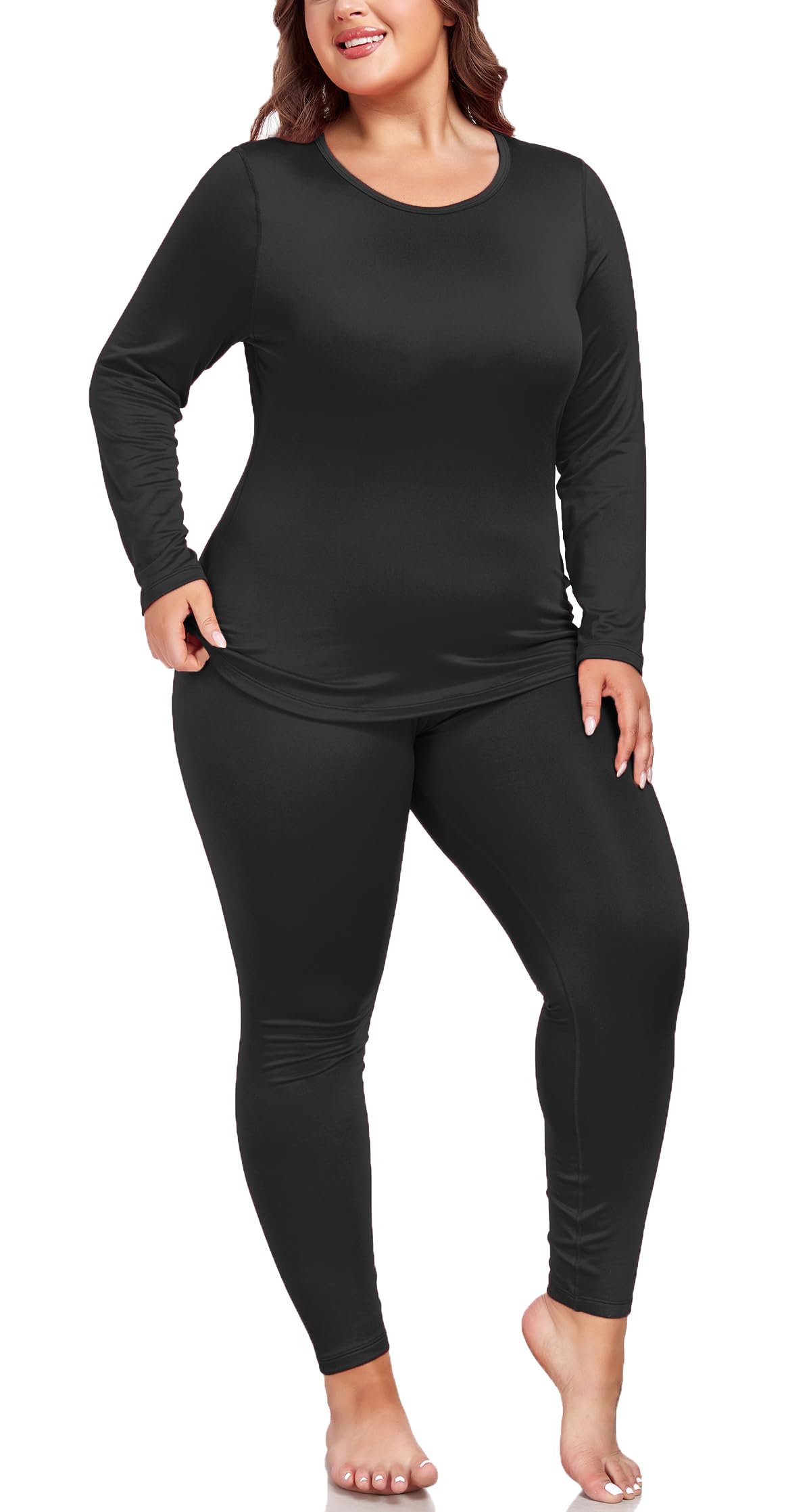Women's Plus Size Thermal Underwear Set - Fleece Lined Long Sleeve Top & Bottom for Cold Weather (XL-5XL) | Winter Base Layer for Outdoor Activities, Skiing & Snowboarding