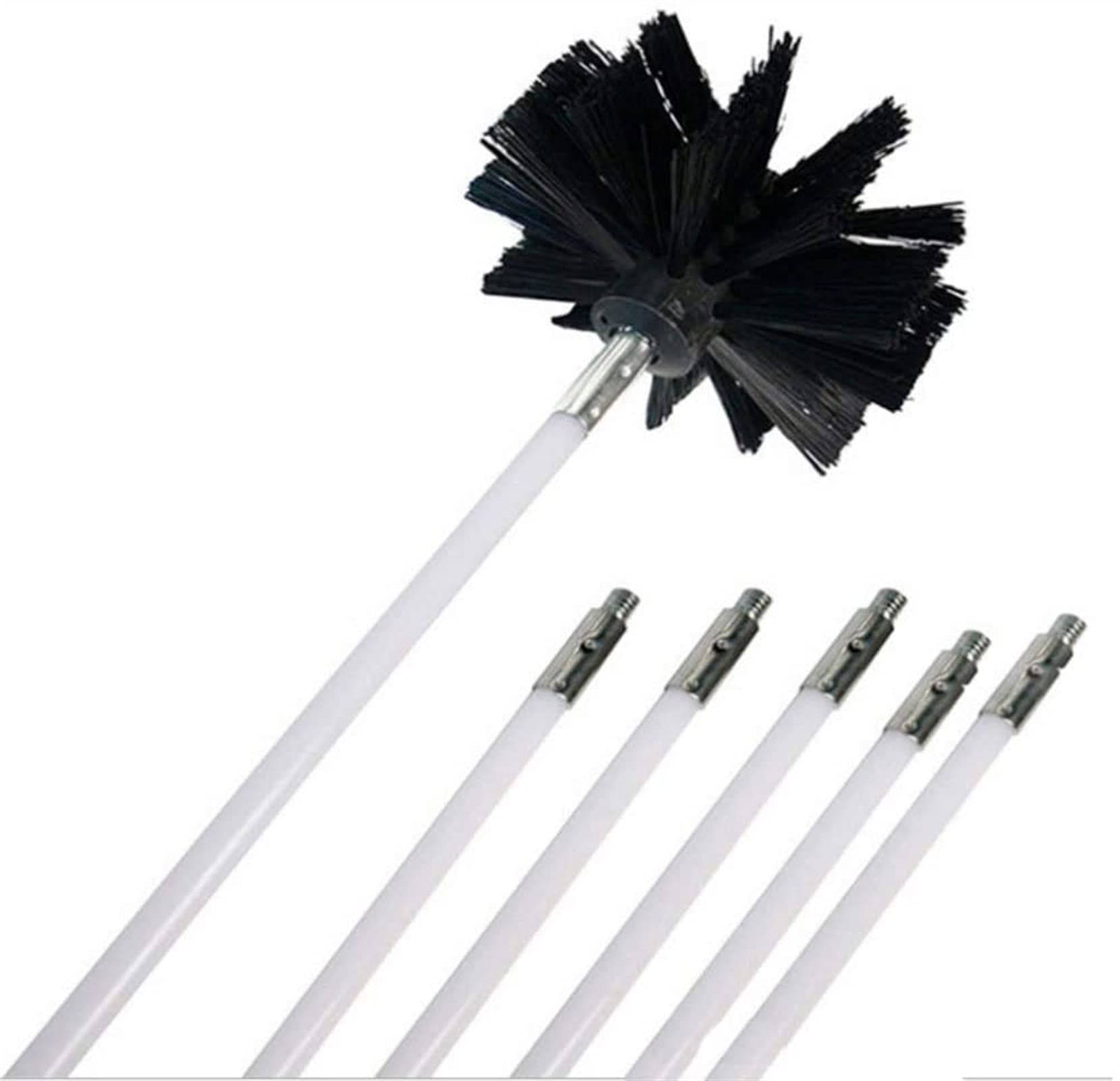 HSOSK 6-Piece Chimney Sweep & Dryer Vent Cleaning Kit - 12ft Extendable Rod with Synthetic Brush for Lint Removal - Perfect for Fireplace, HVAC & Home Duct Maintenance