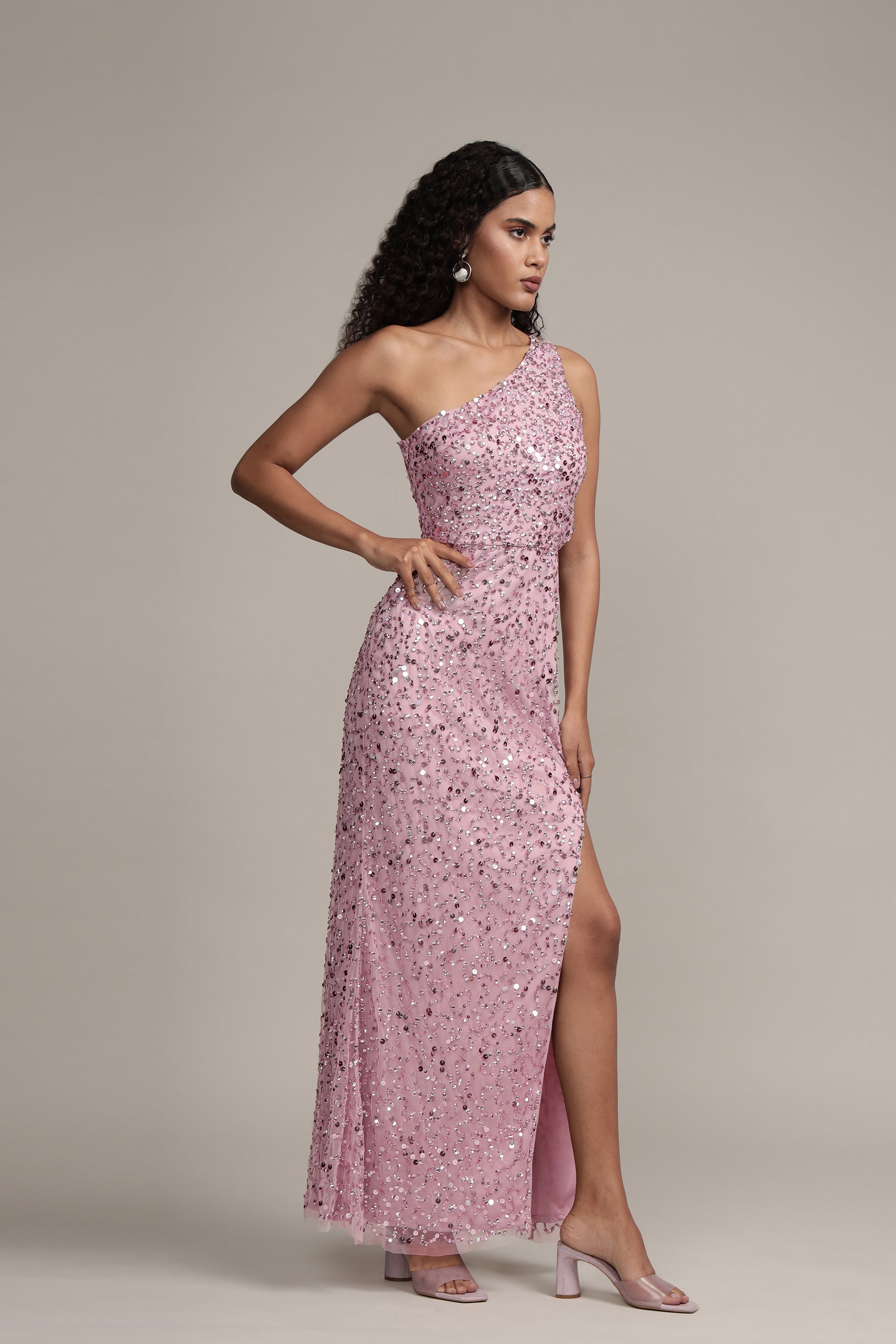 **Naeve One Shoulder Sequin Dress in Pink - Elegant Party Gown for Prom, Evening Events & Special Occasions**