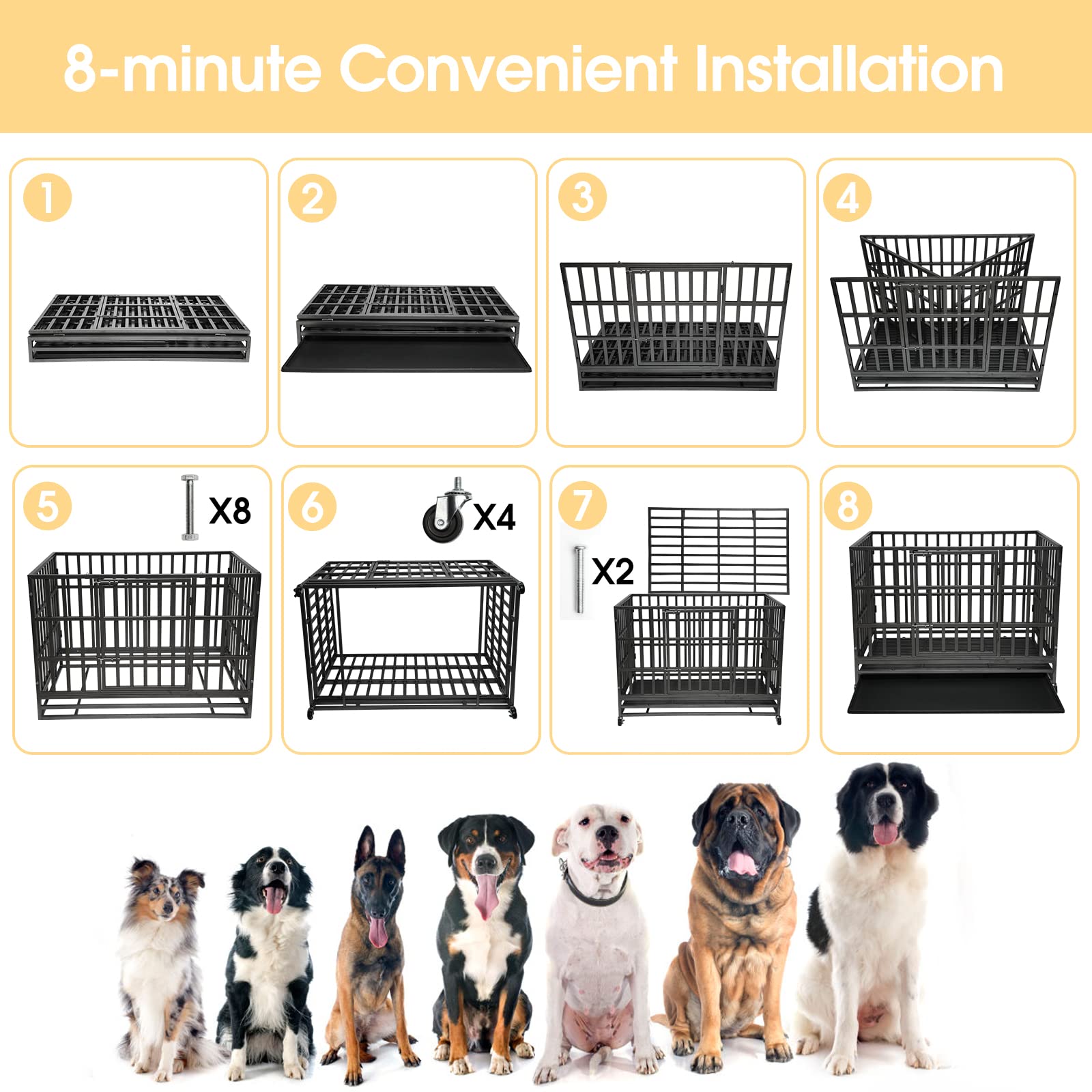 Premium Heavy Duty Dog Crate Cage - Extra Large 48