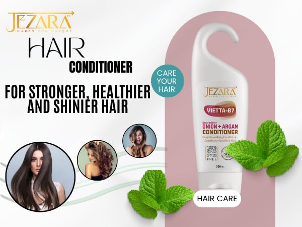 JEZARA Vietta-B7 Keratin-Based Onion & Argan Hair Conditioner - Strengthens & Repairs Damaged Hair for Men & Women | Adds Shine & Softness | 200ml | Perfect for Daily Use & Salon-Quality Results at Home
