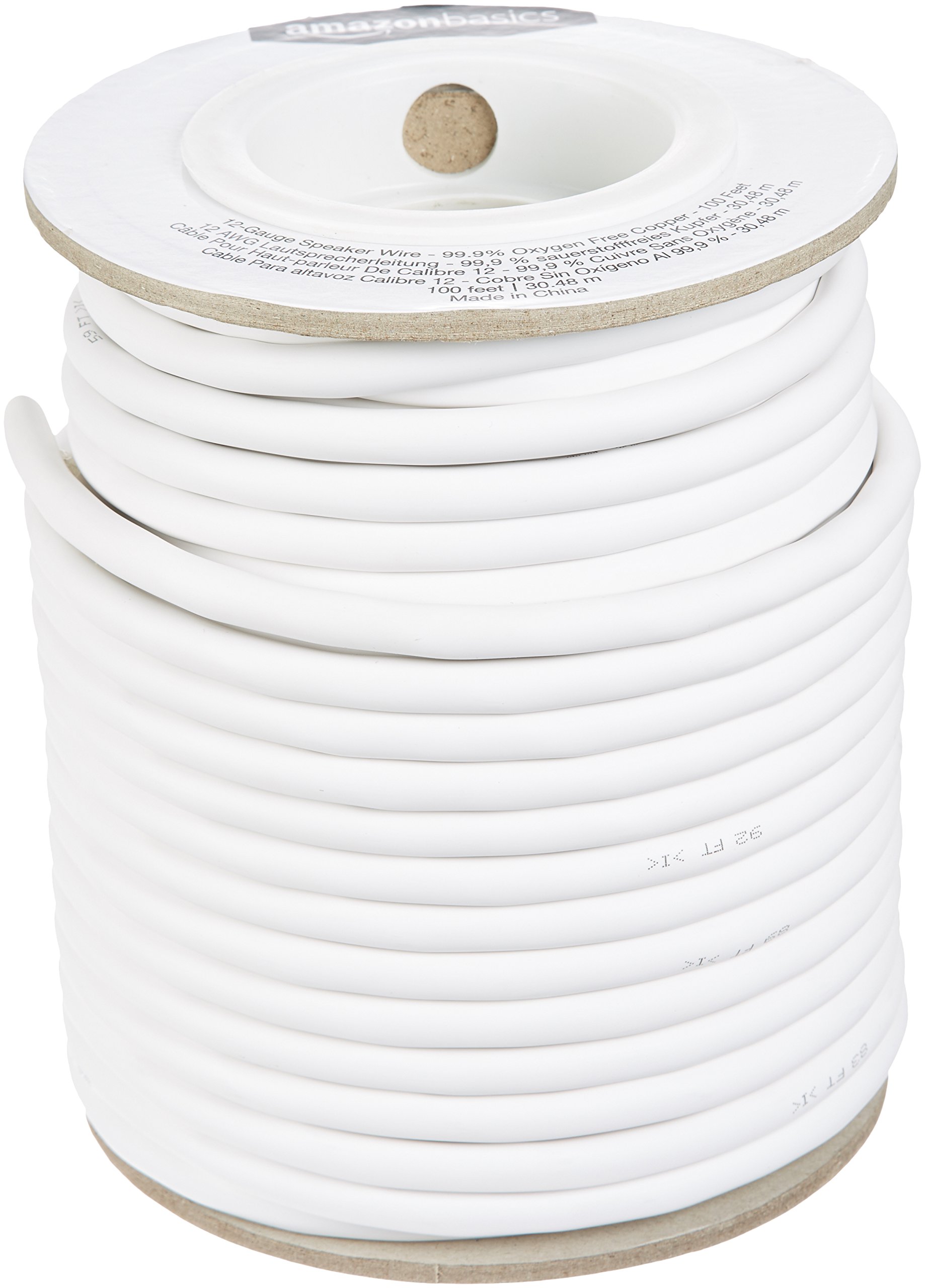 Amazon Basics 12-Gauge Oxygen-Free Copper Speaker Wire - 100ft White Audio Cable for Home Theater, Surround Sound & Stereo Systems