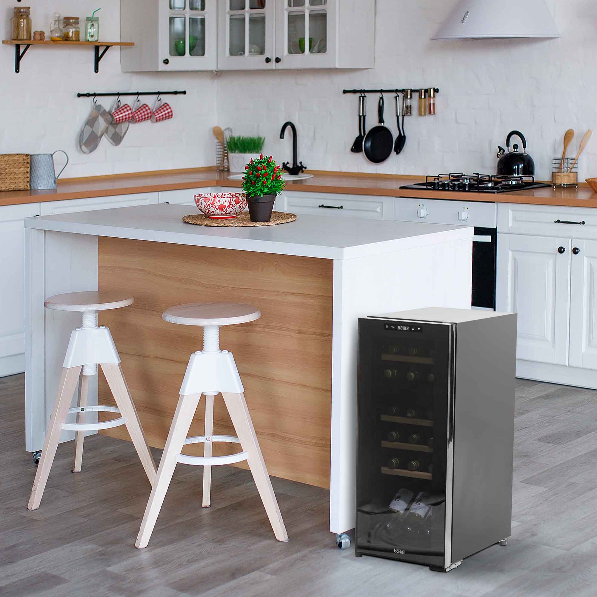 Baridi 18 Bottle Dual Zone Wine Cooler Refrigerator - Touch Screen Control, Wooden Shelves, LED Display for Home, Office, or Restaurant Use - Perfect for Wine Storage and Chilling