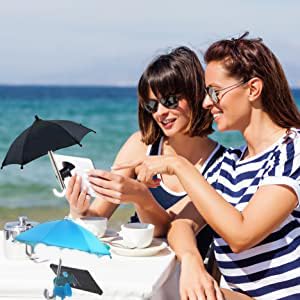 Sun Shade Phone Umbrella with Suction Cup Stand - 2 Pack (Black + Blue) - Anti-Glare Car Phone Holder for Outdoor Navigation & Beach Use - Perfect for Driving, Travel, and Sunny Days