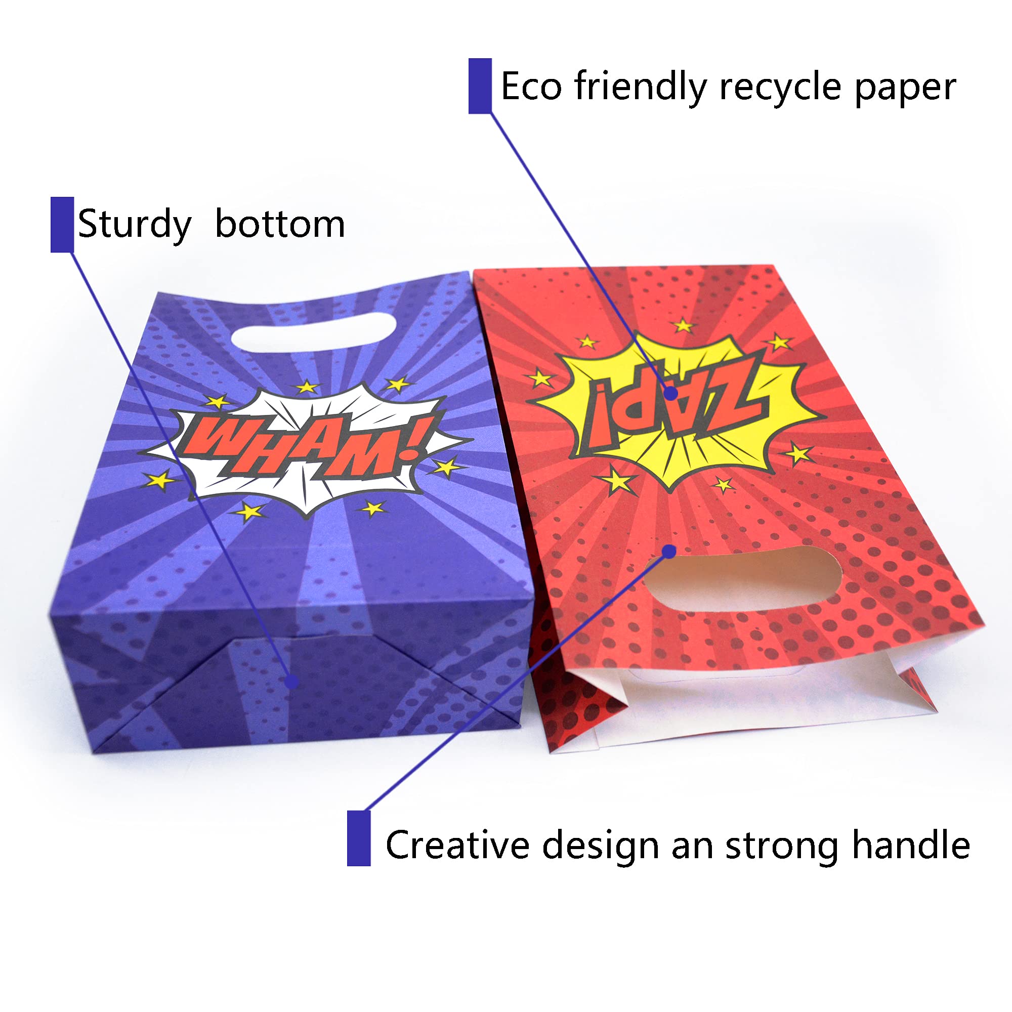 24 Pack Superhero Party Favor Bags - Kids Birthday Party Supplies, Recyclable Paper Treat Bags for Cookies & Candy - Superhero Theme Party Decorations for Birthdays, School Events & Classroom Rewards