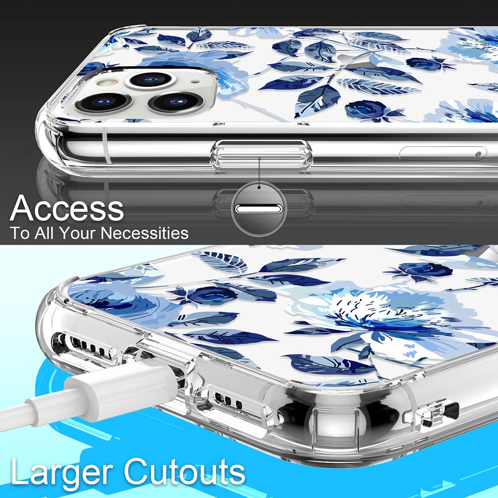 GiiKa Clear Floral Shockproof Hard PC Case with TPU Bumper & Screen Protector for iPhone 11 Pro Max | Protective Phone Cover for Women & Girls | Perfect for Everyday Use, Travel & Outdoor Activities
