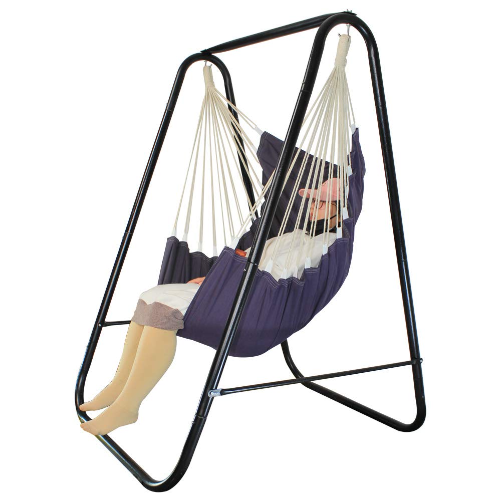 Premium Hammock Chair Stand with Large Indoor Swing - Heavy Duty Steel Frame Supports 500 lbs - Perfect for Indoor & Outdoor Relaxation in Bedroom, Patio, or Garden (Grey)