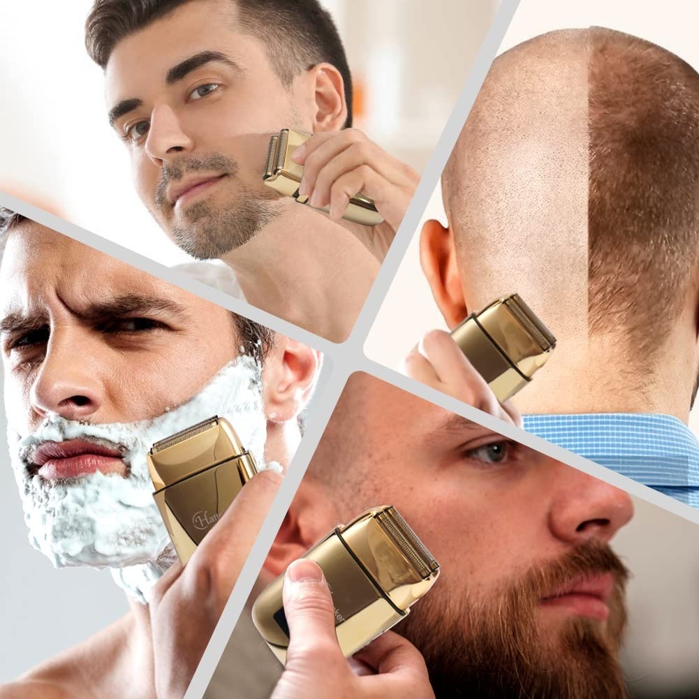 Professional Rechargeable Electric Razor for Men - Gold Metal Housing Facial & Beard Shaver with Precision Blades | Perfect for Travel, Daily Grooming & Gift Giving