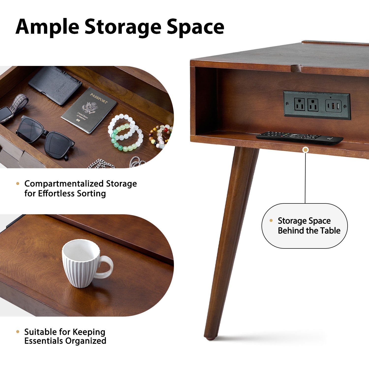 Vivian Mid-Century Modern Nightstand with USB Charging Station - Wooden Bedside Table with Drawer & Shelf - Perfect for Bedroom, Living Room, or Guest Room - Fast Charging & Stylish Storage Solution