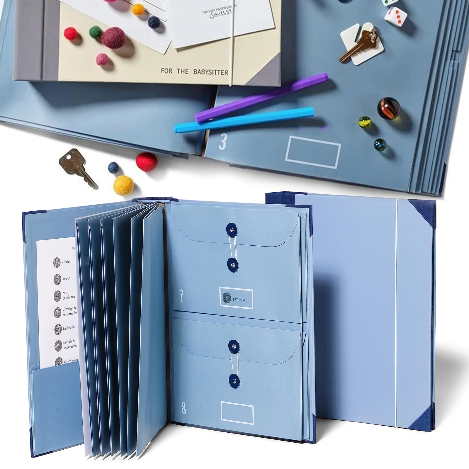 Expandable Document Organizer Folio - 12 Pockets Accordion File Folder for Office, School & Travel - Missing Person Binder, Blue - Perfect for Organizing Papers, Receipts & Important Documents