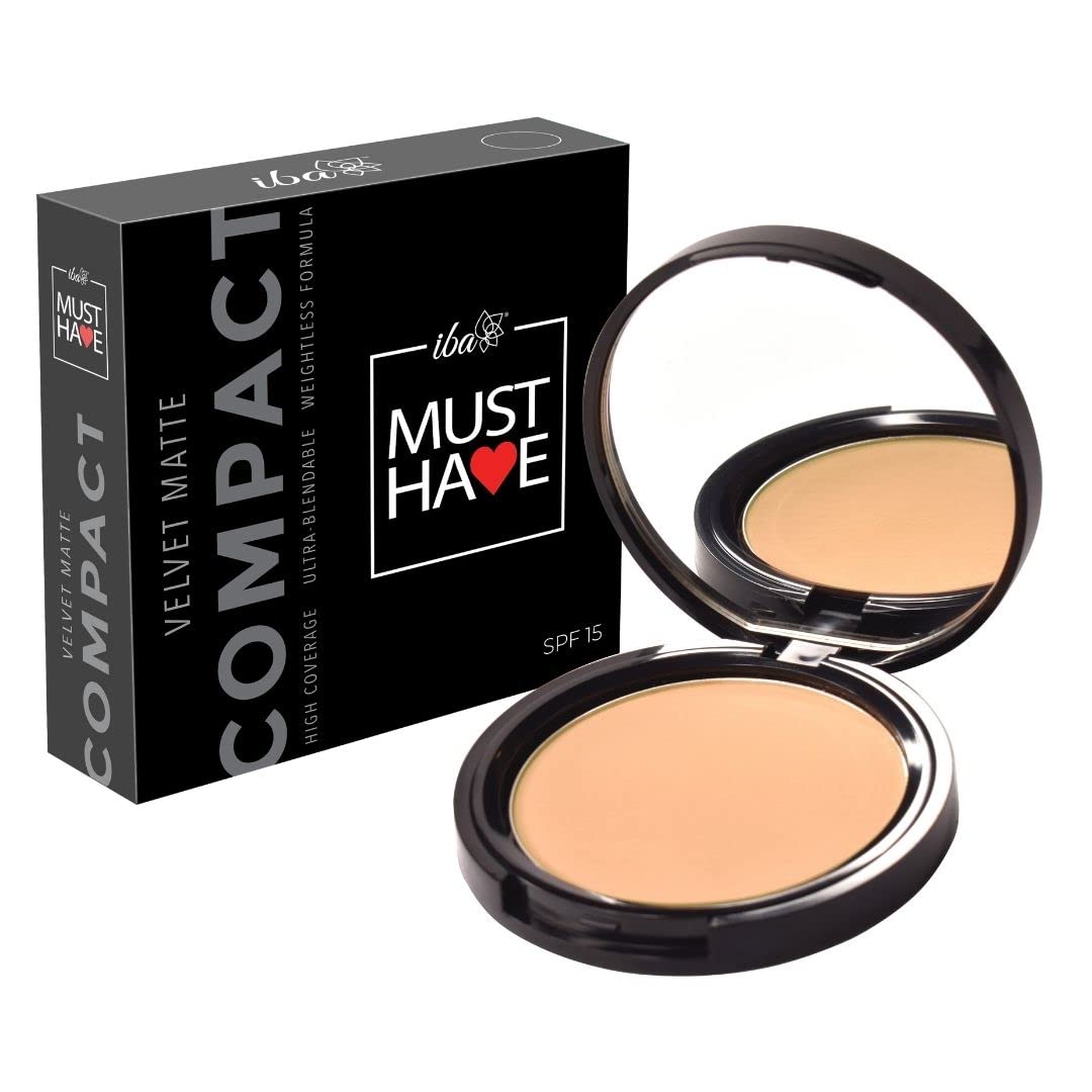 Iba Must Have Velvet Matte Pressed Compact Powder - Medium Beige, 9g | High Coverage & Ultra Blendable Face Makeup | Weightless Formula with SPF 15 | Oil Free & Vegan Makeup for Fresh Matte Finish | Perfect for Daily Wear, Touch-Ups & On-the-Go Makeup | Halal Certified
