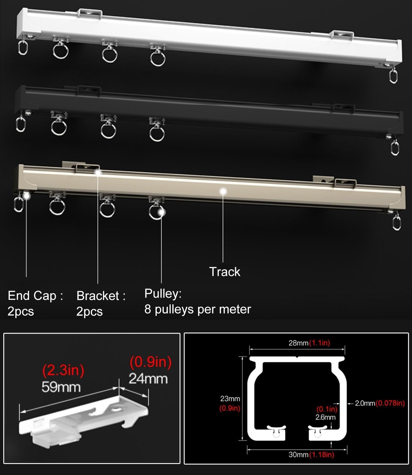 Heavy Duty Ceiling Mount Curtain Track for Thick Curtains - 8m Extra Long Straight Curtain Rail System - 2mm Thick Metal Rod for Living Room, Bedroom, Study & Commercial Use - Room Divider Solution (Color A) - Perfect for Large Windows, Room Partitions and Home Office Spaces