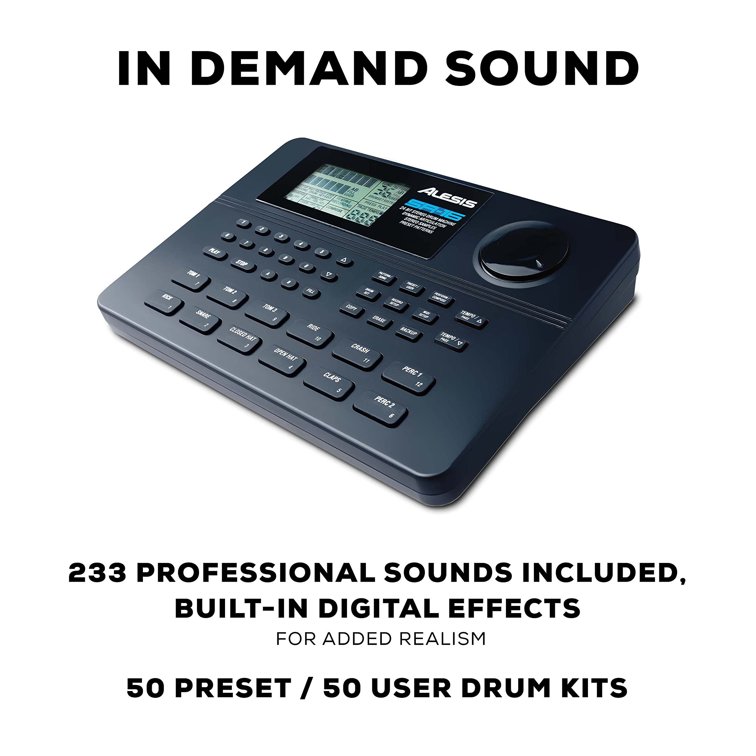 Alesis SR-16 Professional Drum Machine - Standalone Electronic Drum Kit with 233 Onboard Sounds, Built-In Effects & MIDI I/O for Music Production, Live Performance & Studio Recording