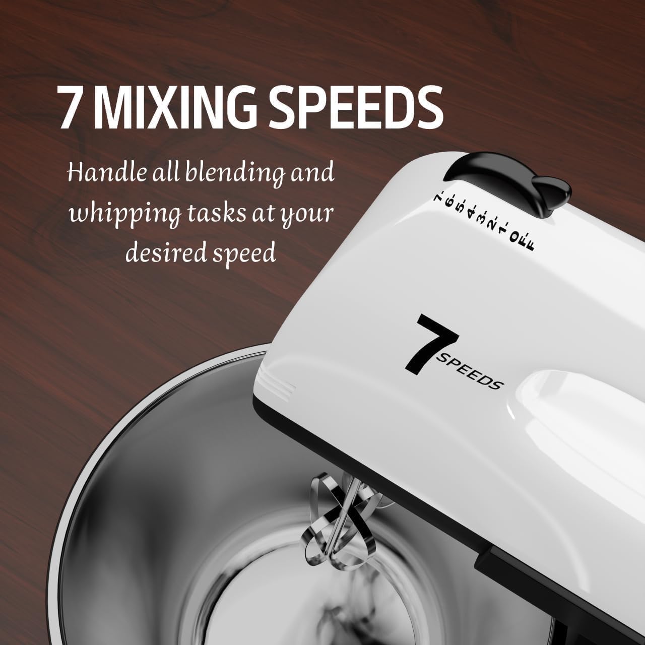 7-Speed Stand Mixer with 3QT Stainless Steel Bowl - Includes Dough Hook, Whisk & Mixing Beater - Perfect for Baking Cakes, Cookies & Kneading Dough - Home Kitchen Essential for Bakers & Cooking Enthusiasts