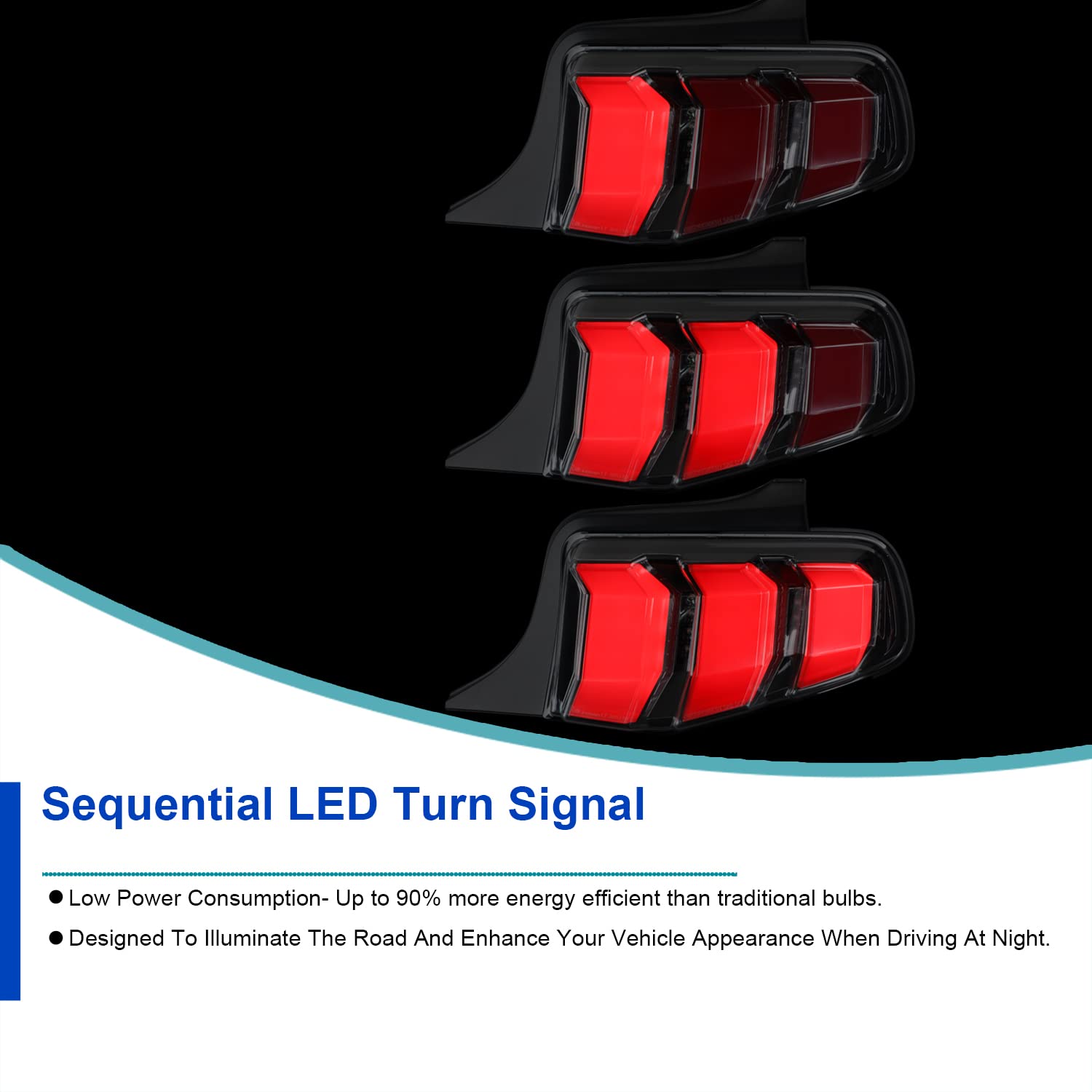 Spec-D Tuning Jet Black Sequential LED Tail Lights for 2010-2012 Ford Mustang - Left & Right Pair Assembly - Enhanced Visibility & Style for Night Driving & Car Shows