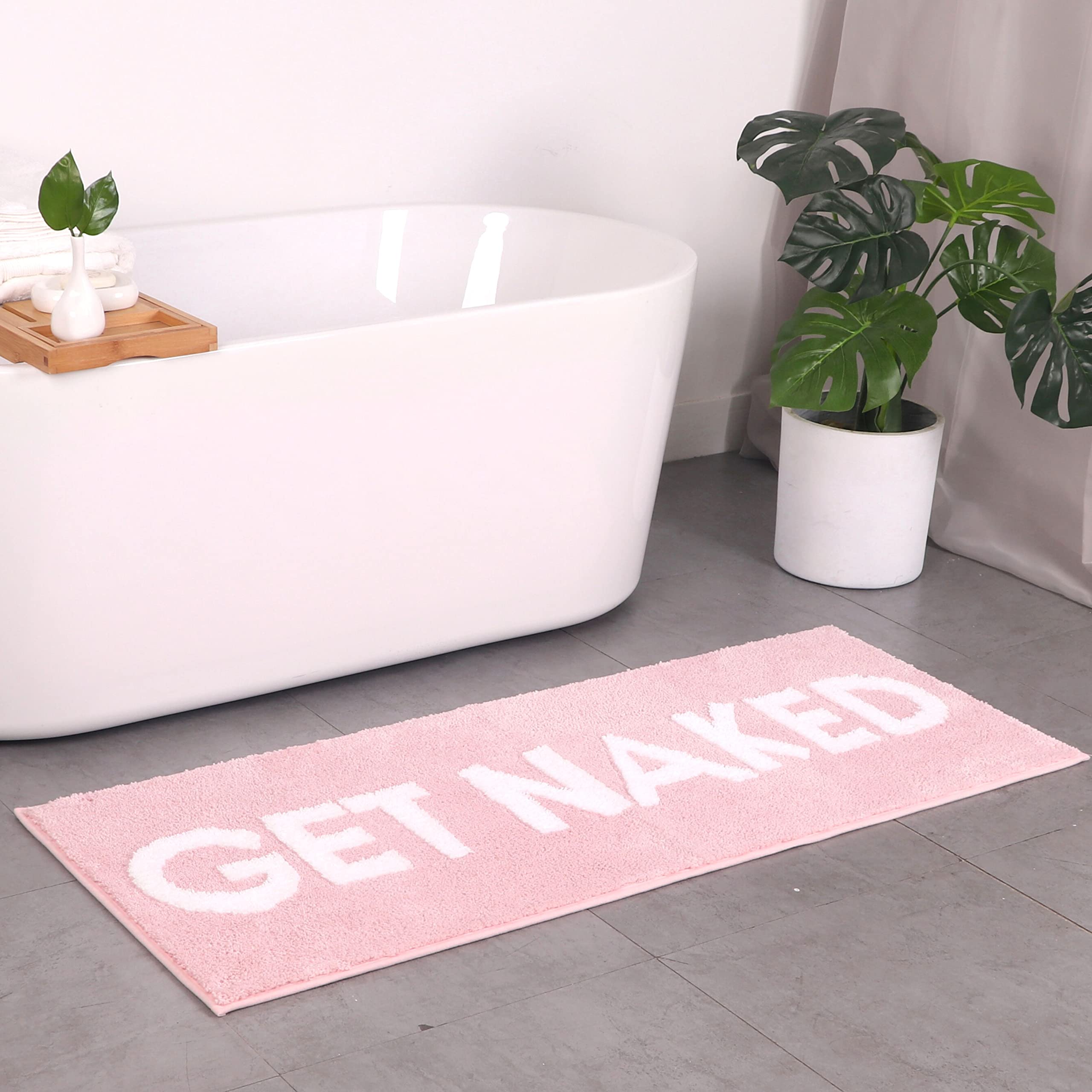 Funny Naked Bath Mat Runner - Non-Slip Pink Shower Rug for Bathroom Decor, Unique Cute Washable Bathroom Mat (50” x 20”) - Perfect for Spa Days, Guest Bathrooms & Instagram-Worthy Home Decor