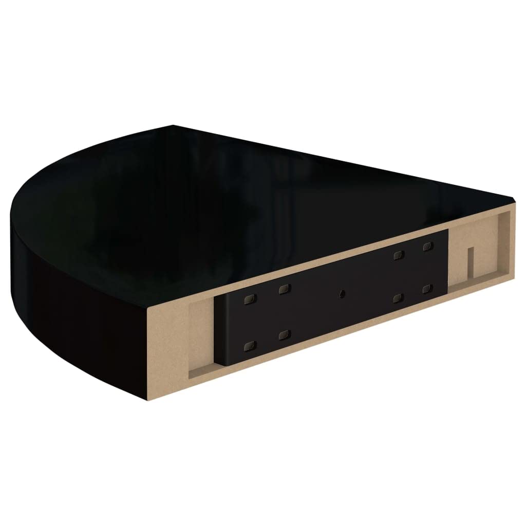 Corner Floating Shelves Wall Mounted - High Gloss Black MDF Display Shelf for Bathroom, Bedroom, Kitchen & Garage - 9.8