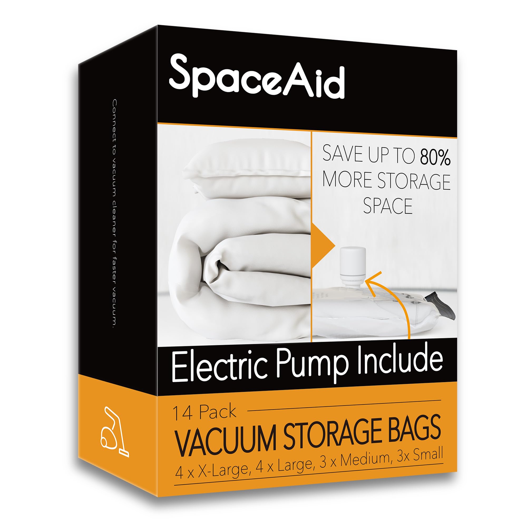 SpaceAid 14 Pack Vacuum Storage Bags with Electric Air Pump - Space Saving Compression Bags for Clothes, Blankets, Comforters & Bedding (4 Jumbo/4 Large/3 Medium/3 Small) - Perfect for Travel, Moving & Seasonal Storage