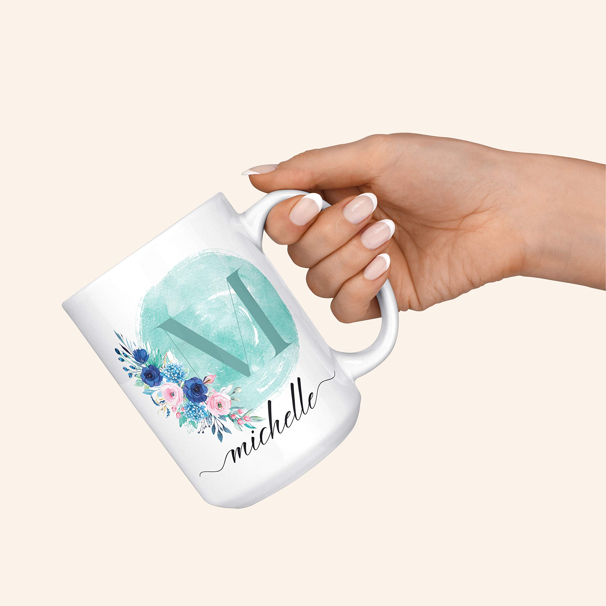 Personalized 15oz Ceramic Coffee Mug for Women - Custom Name & Initial Cup in 9 Colors - Unique Mother's Day Gift, Bridesmaid Present, Grandma Gift Idea - Perfect for Home, Office & Special Occasions