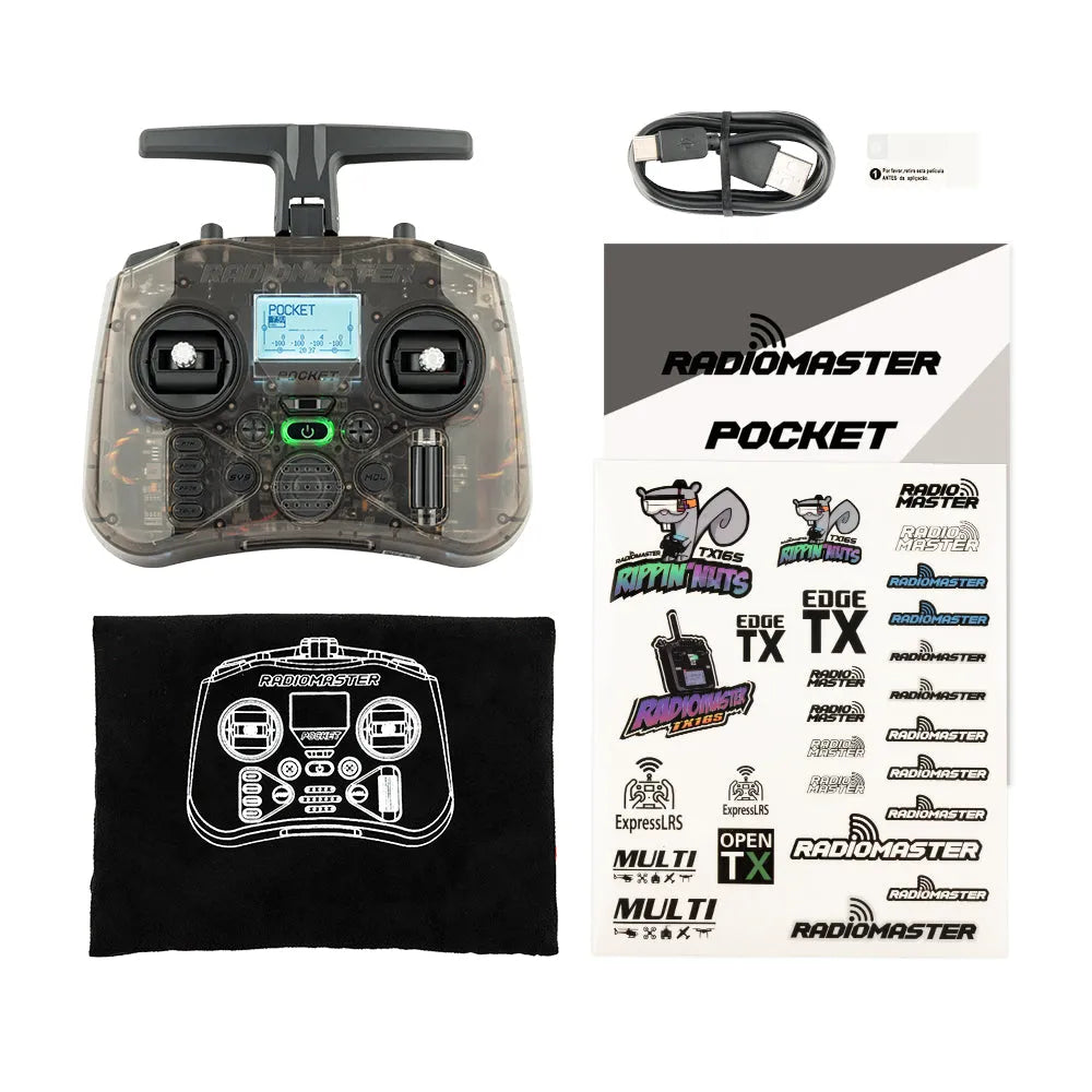 RadioMaster Pocket 2.4GHz 16CH ELRS/CC2500 Hall Gimbals FPV Racing Drone Controller with EdgeTX System & LED Lights - Perfect for FPV Racing, Freestyle Flying, and Drone Enthusiasts
