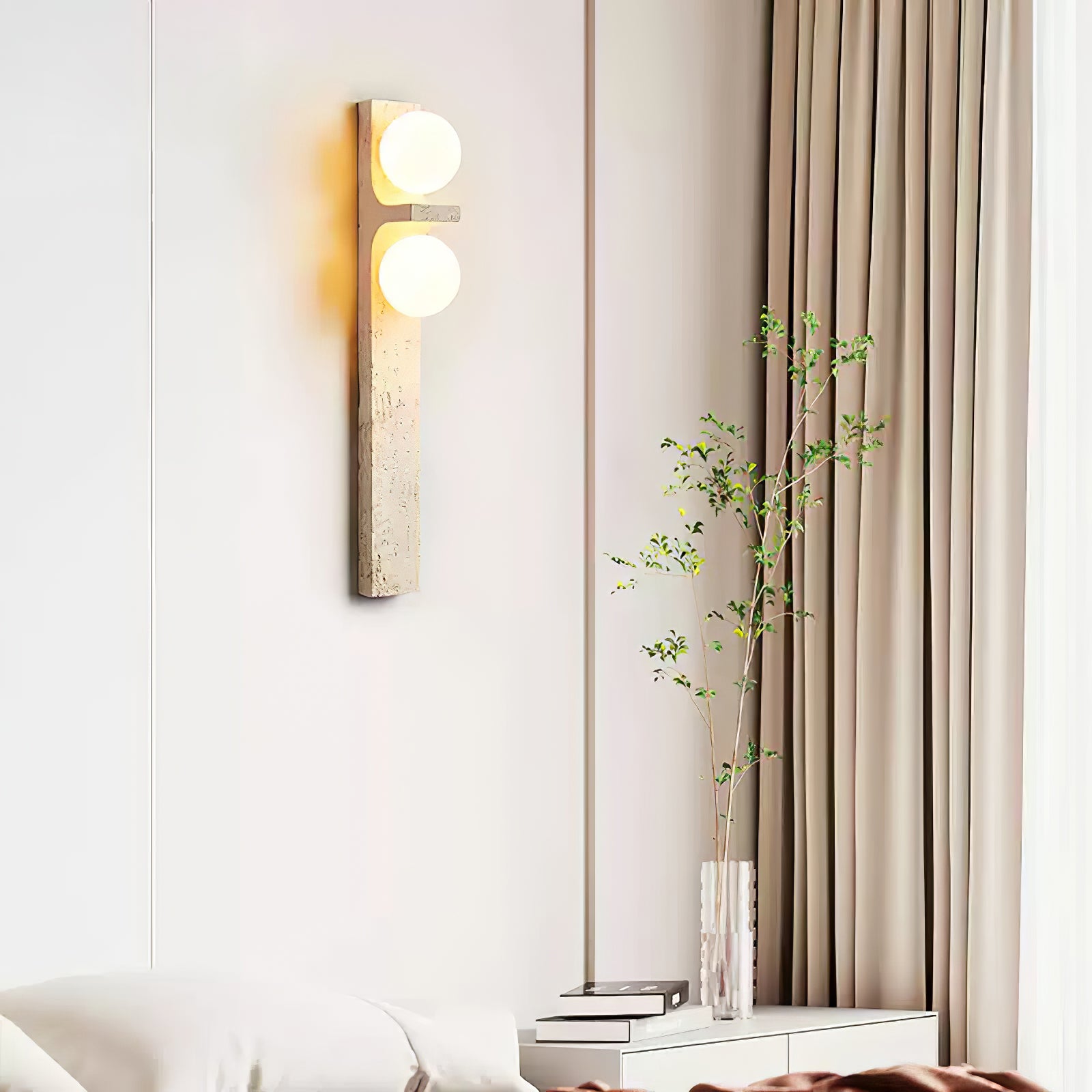 Modern Asymmetrical Travertine Wall Sconce - Handcrafted Natural Stone Light Fixture for Living Room, Bedroom, or Hallway Decor