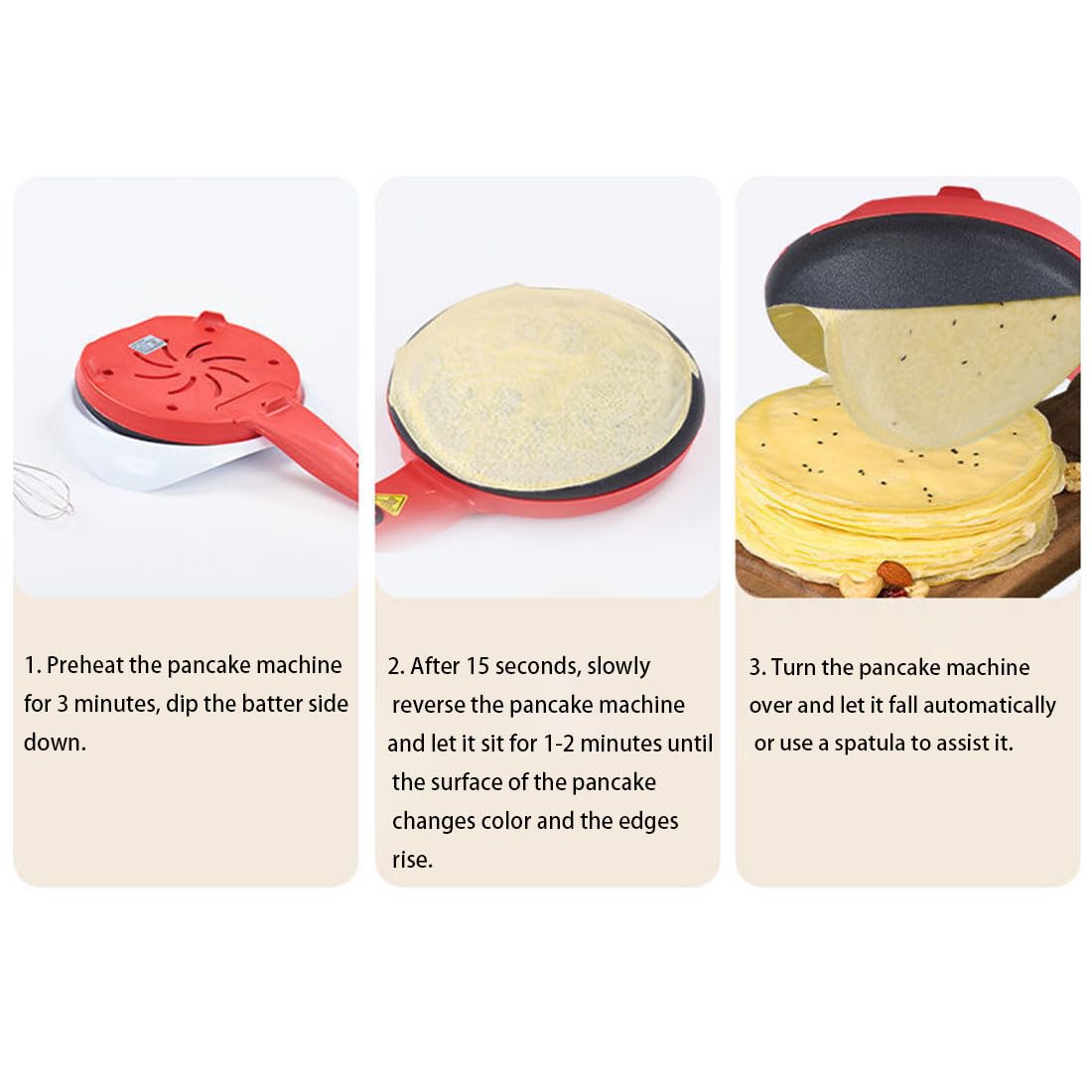 Electric Crepe Maker with Nonstick Coating & Auto Temperature Control – Perfect for Crepes, Pancakes, Roti, Tortillas & Bacon – Includes Whisk & Spatula (1Pcs) – Ideal for Breakfast, Brunch & Quick Meals at Home