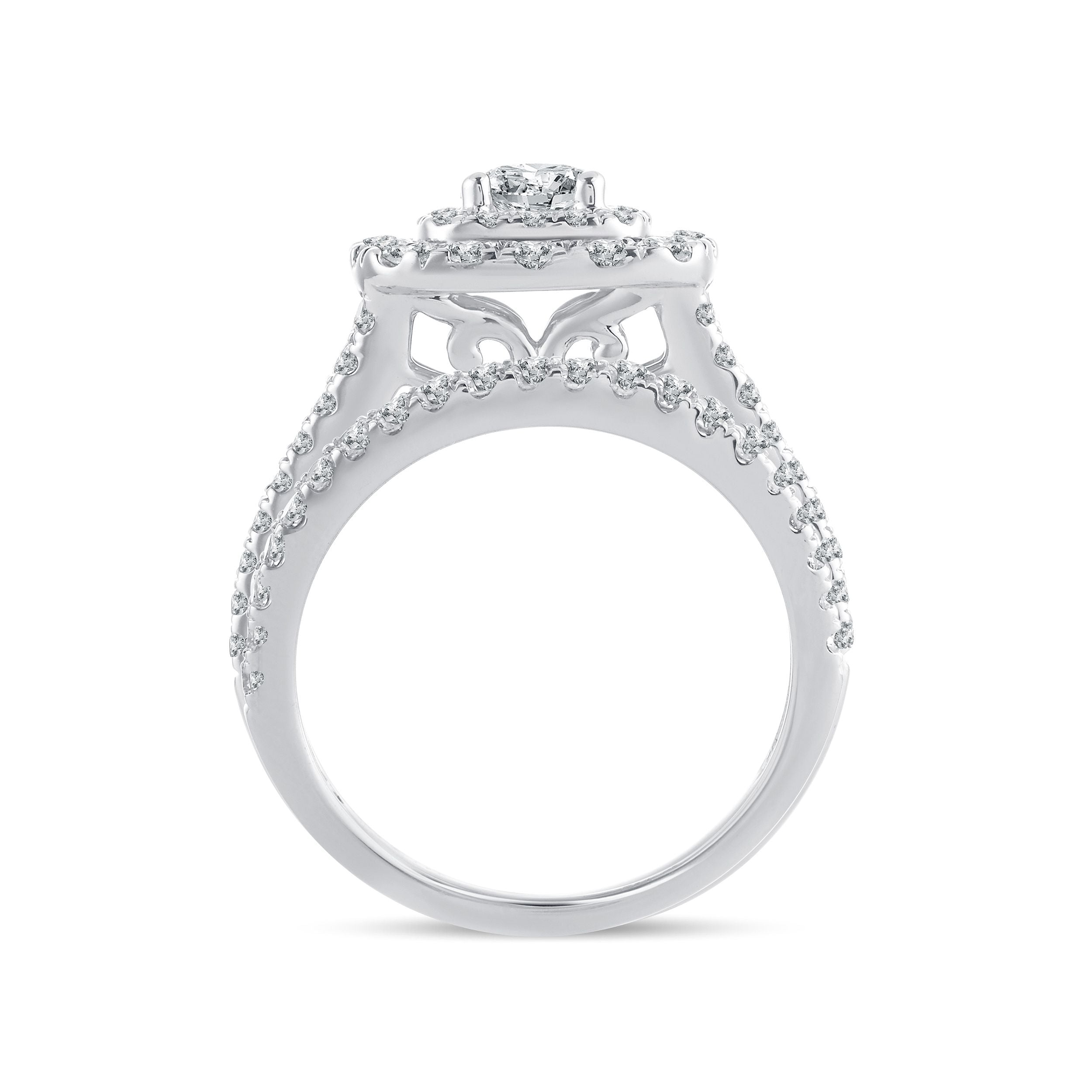 14K White Gold 2.00 CT TW Diamond Double Halo Split Shank Engagement Ring for Women - Perfect for Wedding, Proposal & Anniversary Gifts