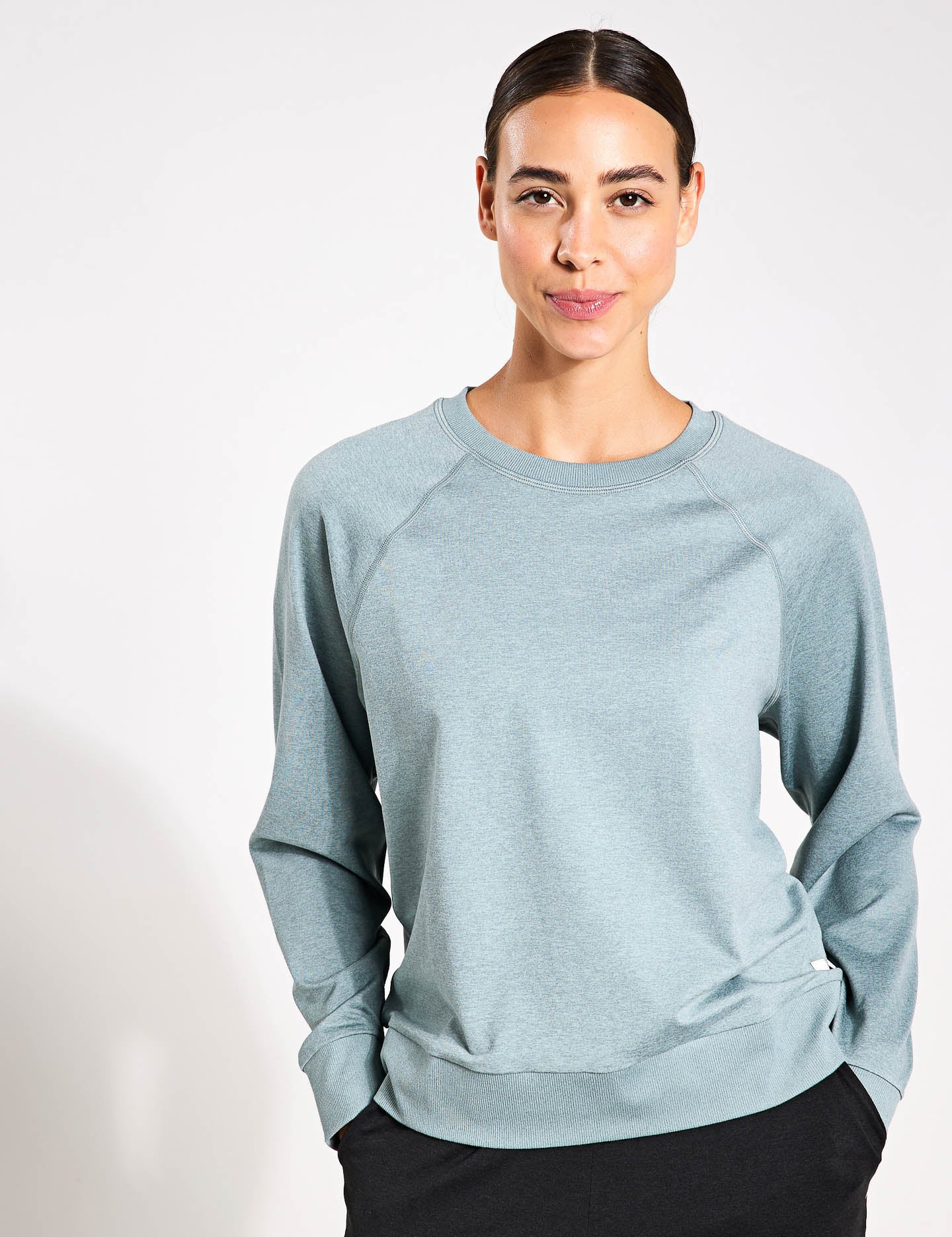 Vintage Pistachio Heather Long Sleeve Halo Crew Sweatshirt - Cozy Casual Wear for Women, Fall Fashion, Loungewear & Street Style Outfits