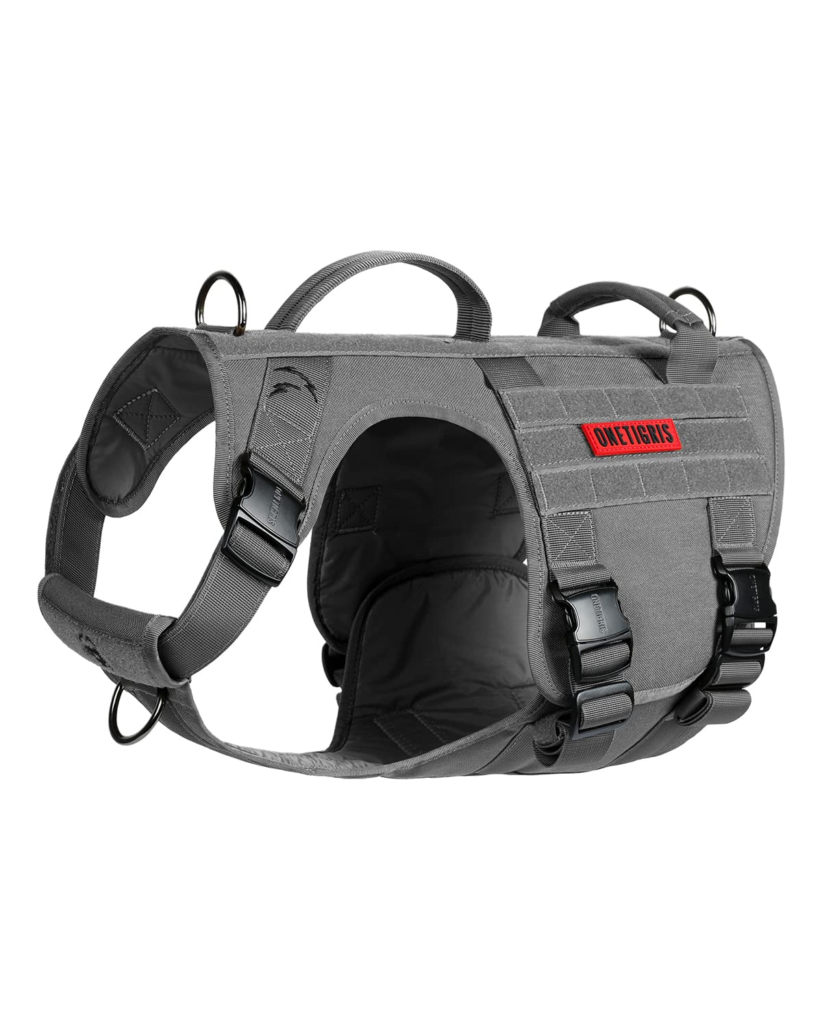 OneTigris Tactical Dog Harness for Large Dogs - Heavy Duty No Pull Vest with Full Metal Buckles, MOLLE Panels & Adjustable Straps | Military Grade Dog Gear for Walking, Hiking, Training & Outdoor Adventures (Grey)