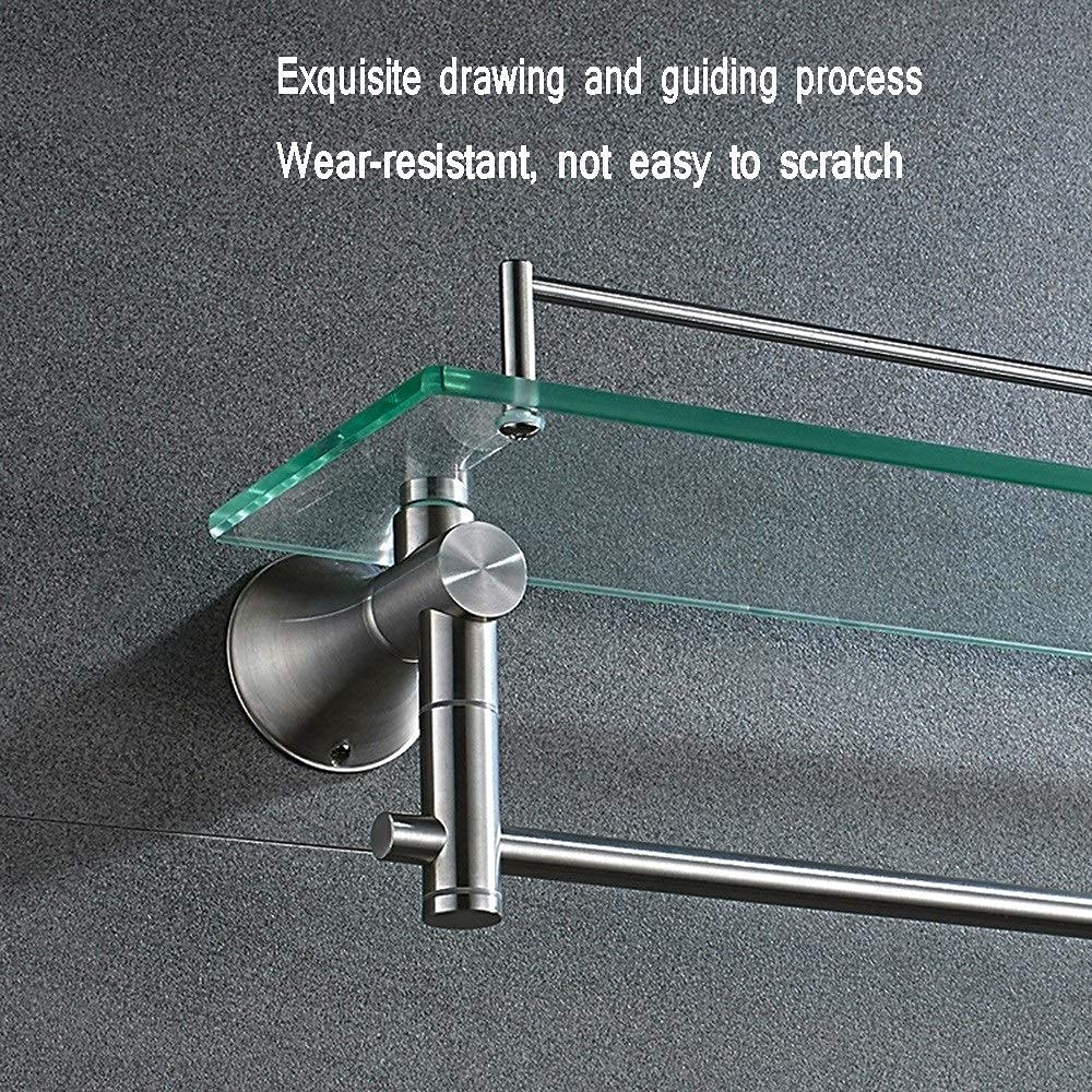 **Premium Tempered Glass Bathroom Shelf with 304 Stainless Steel Bracket & Towel Bar - Wall Mounted Storage Organizer for Shower, Vanity & Spa Decor**