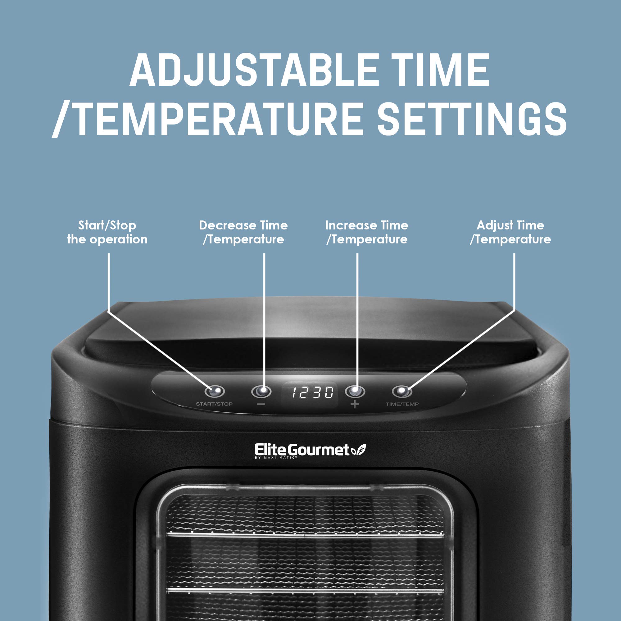 Elite Gourmet EFD-313B Digital Food Dehydrator Machine - 6 Stainless Steel Trays, Adjustable Temperature Control for Jerky, Herbs, Fruits & Vegetables | Perfect for Healthy Snacks, Camping & Meal Prep